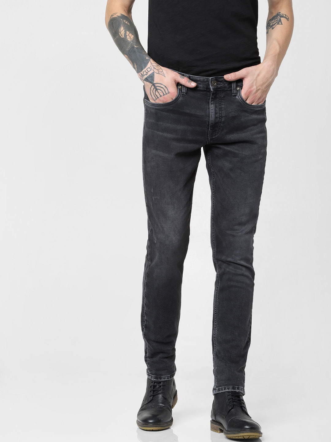 Black Low Rise Washed Glenn Slim Jeans
