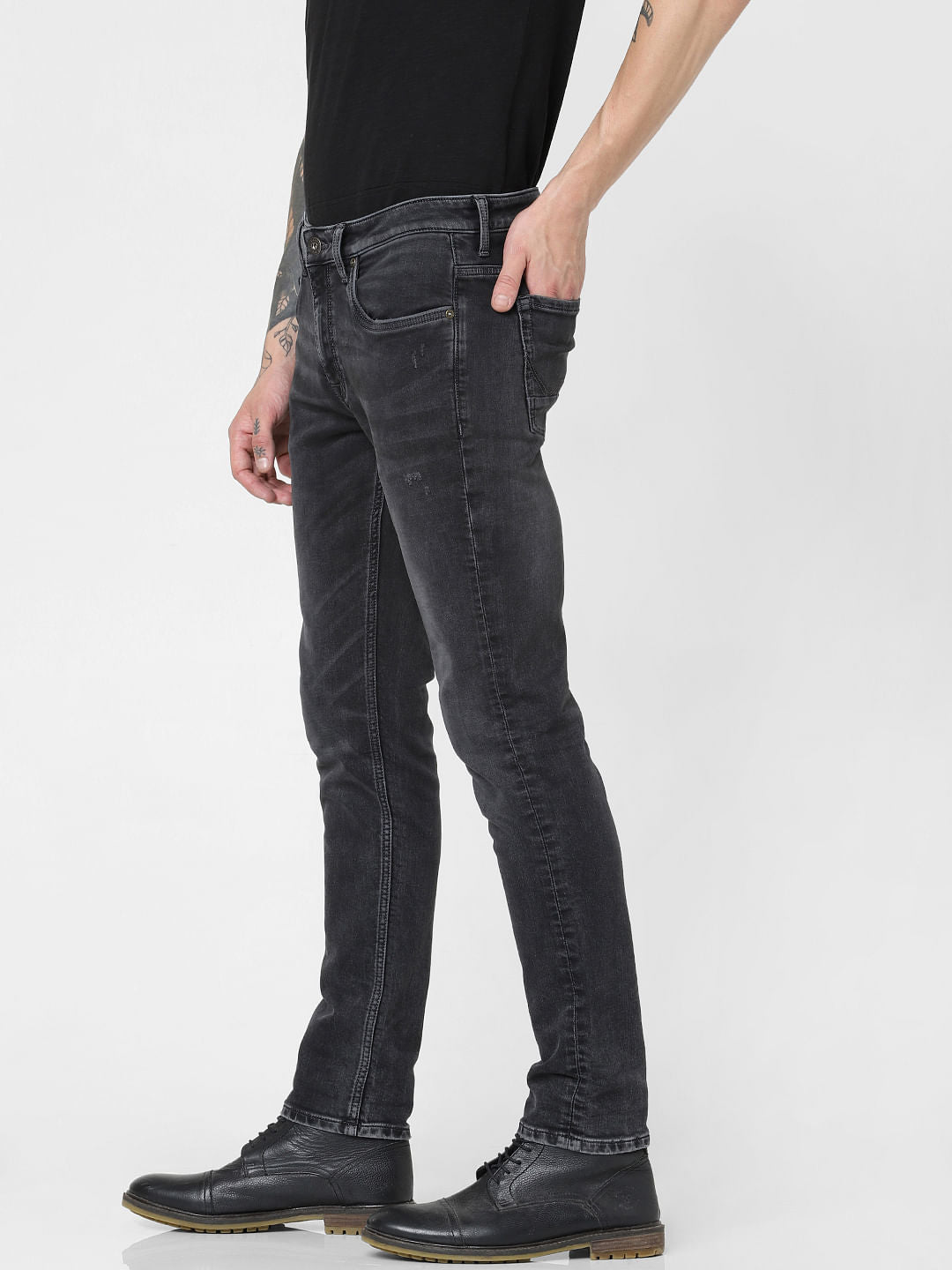 Black Low Rise Washed Glenn Slim Jeans