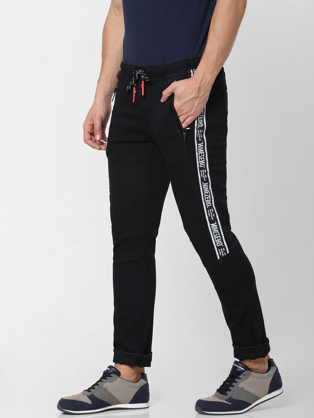 Black Low Rise Tape Detail Glenn Slim Fit Jeans