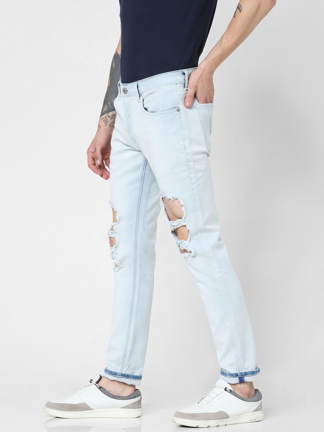 Light Blue Low Rise Ripped Glenn Slim Jeans