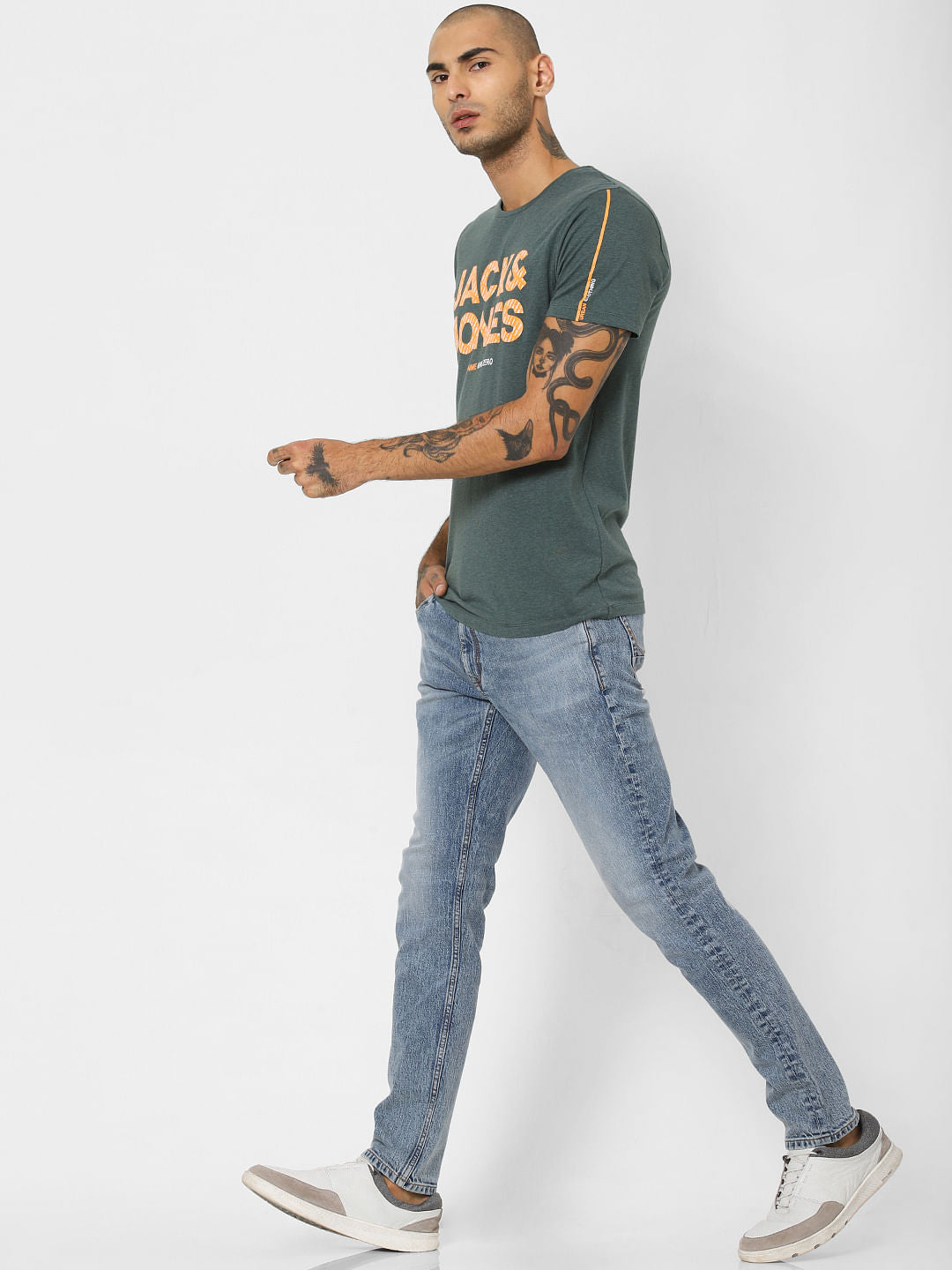 Light Blue Low Rise Heavily Washed Slim Fit Jeans