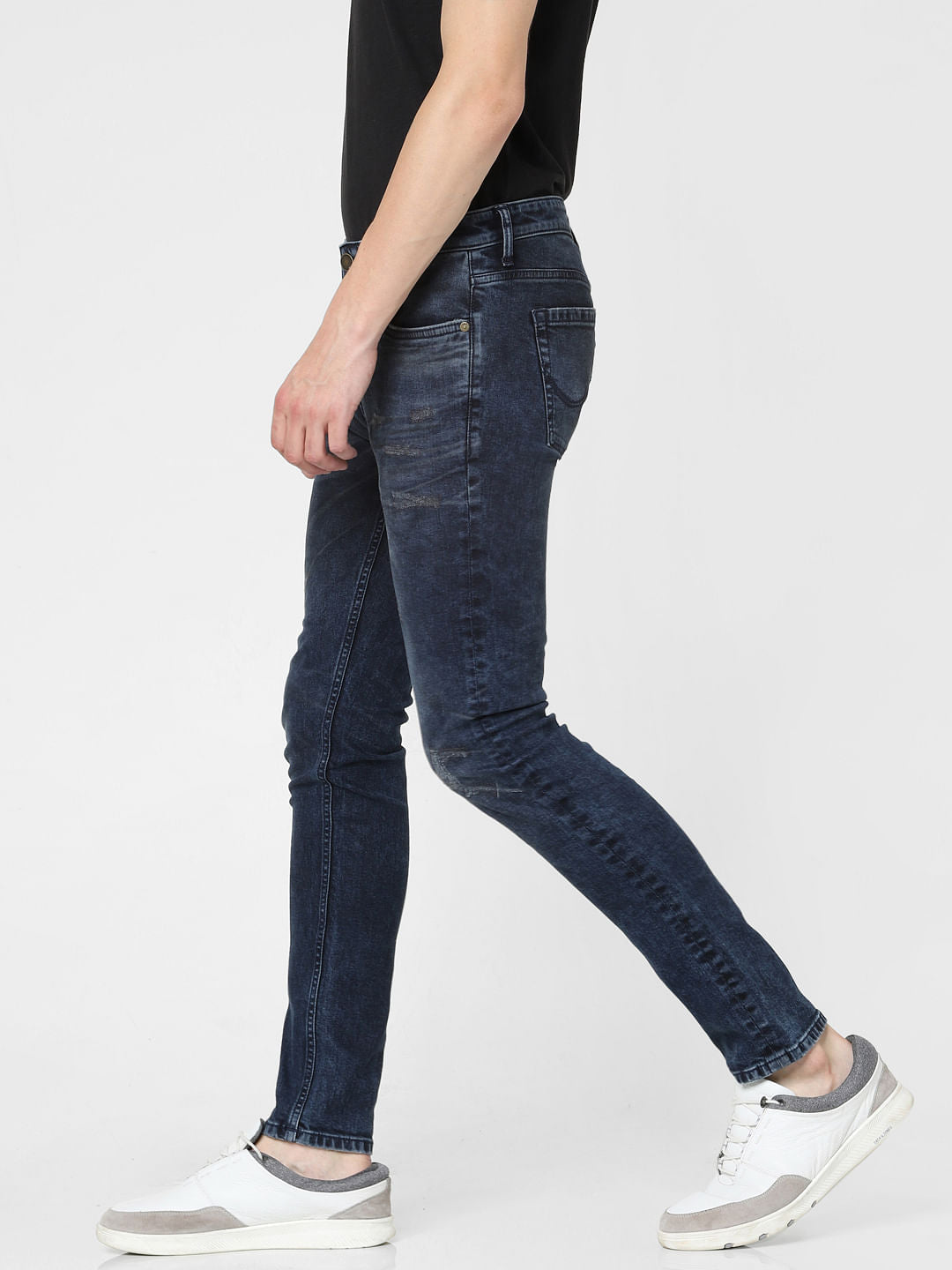 Dark Blue Low Rise Distressed Liam Skinny Jeans