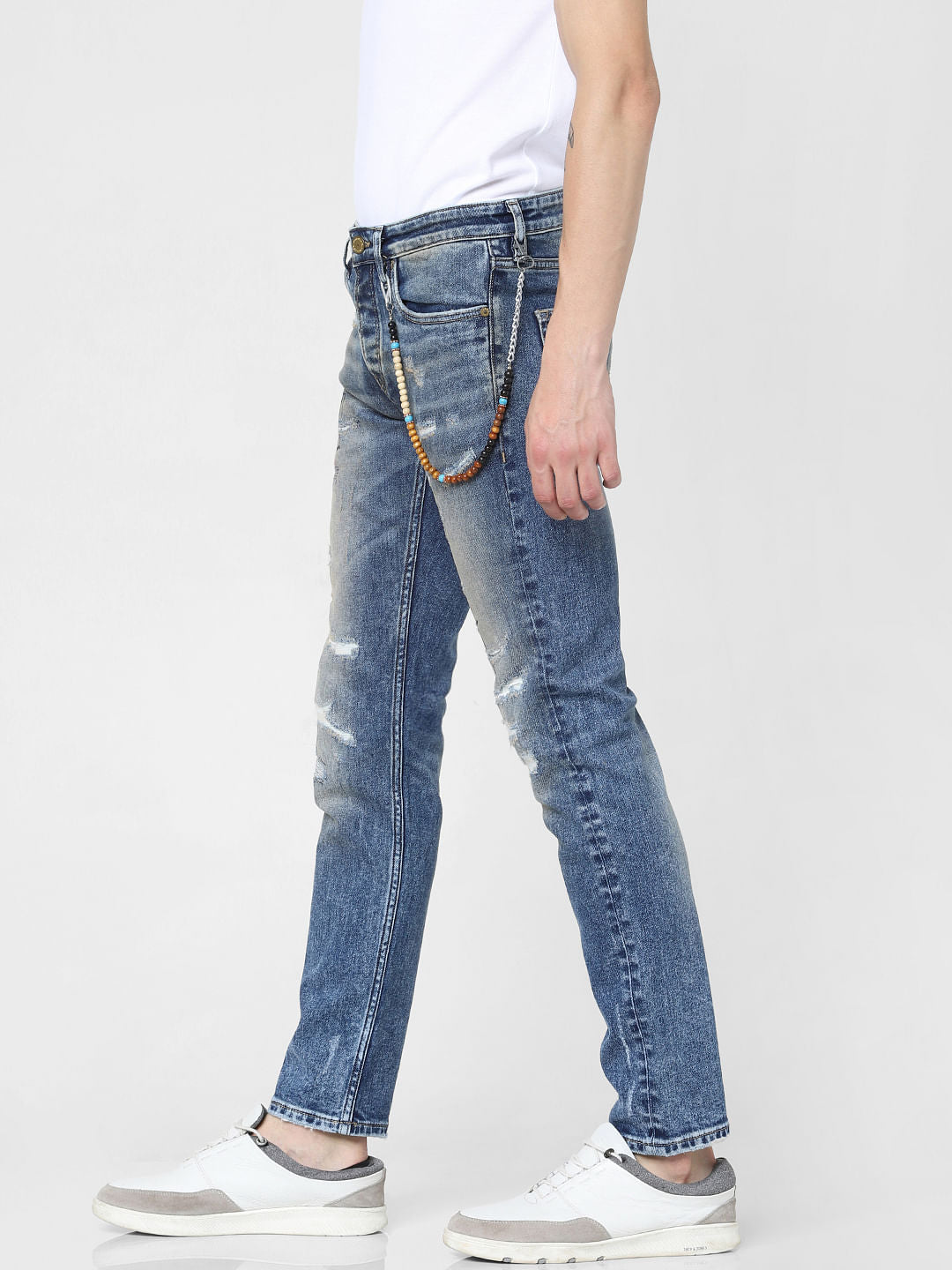 Blue Low Rise Distressed Glenn Slim Fit Jeans