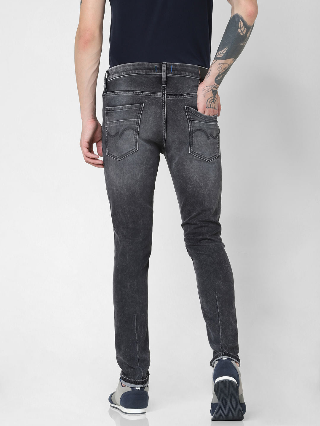 Grey Low Rise Faded Liam Skinny Jeans