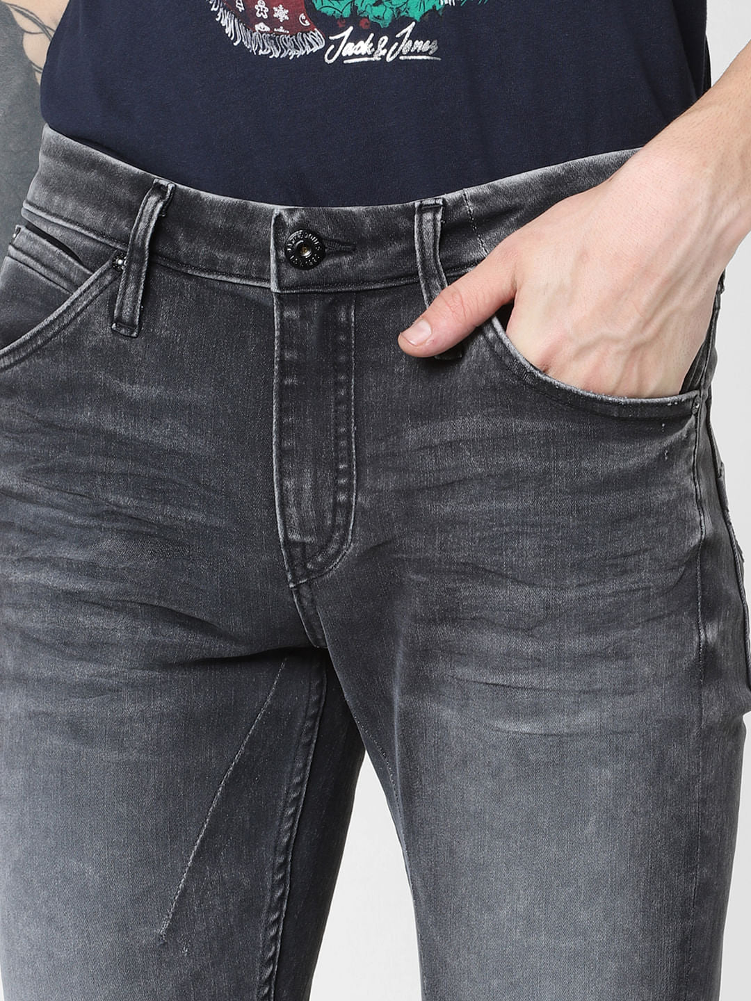 Grey Low Rise Faded Liam Skinny Jeans