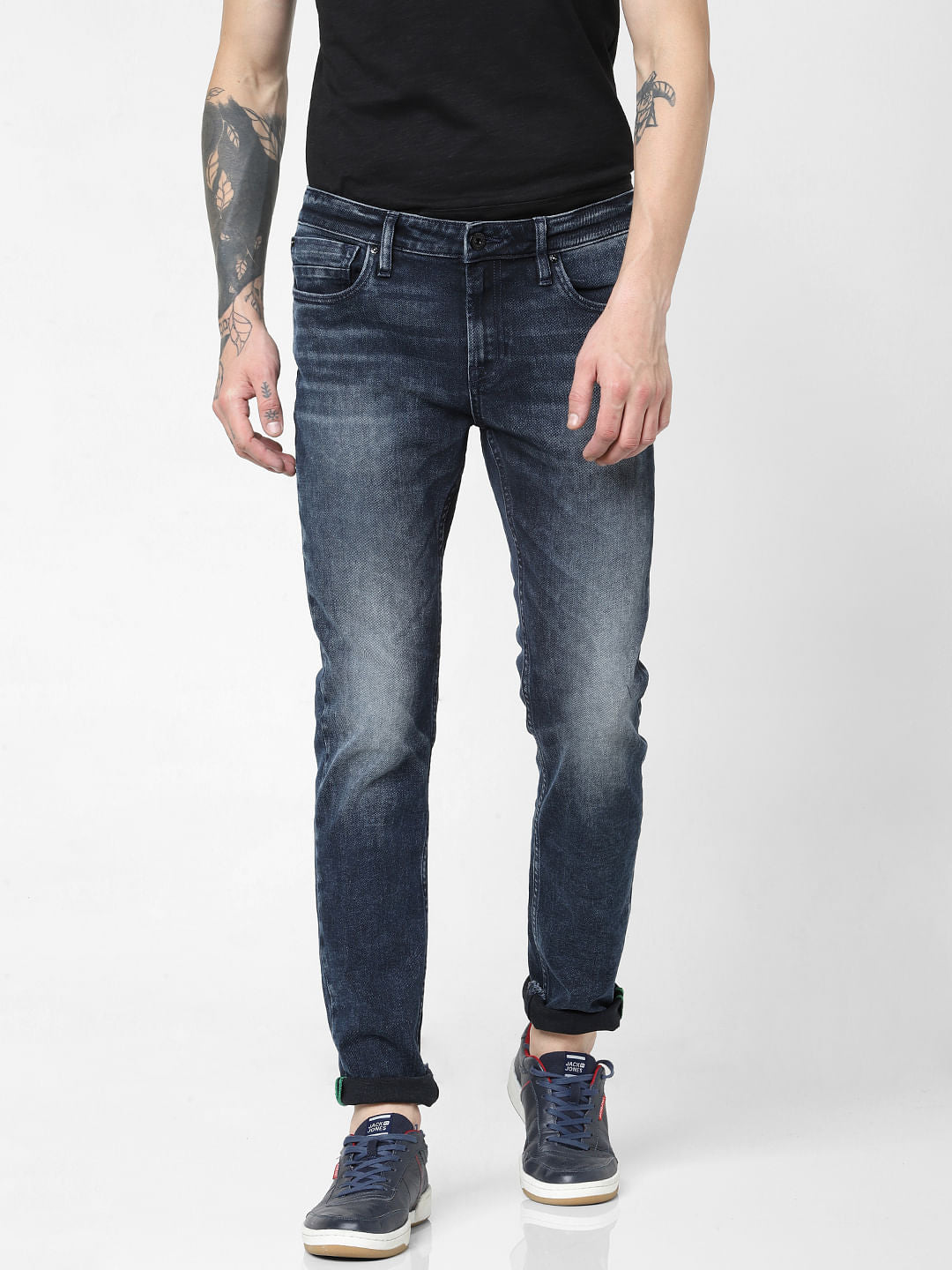Dark Blue Low Rise Faded Ben Skinny Jeans