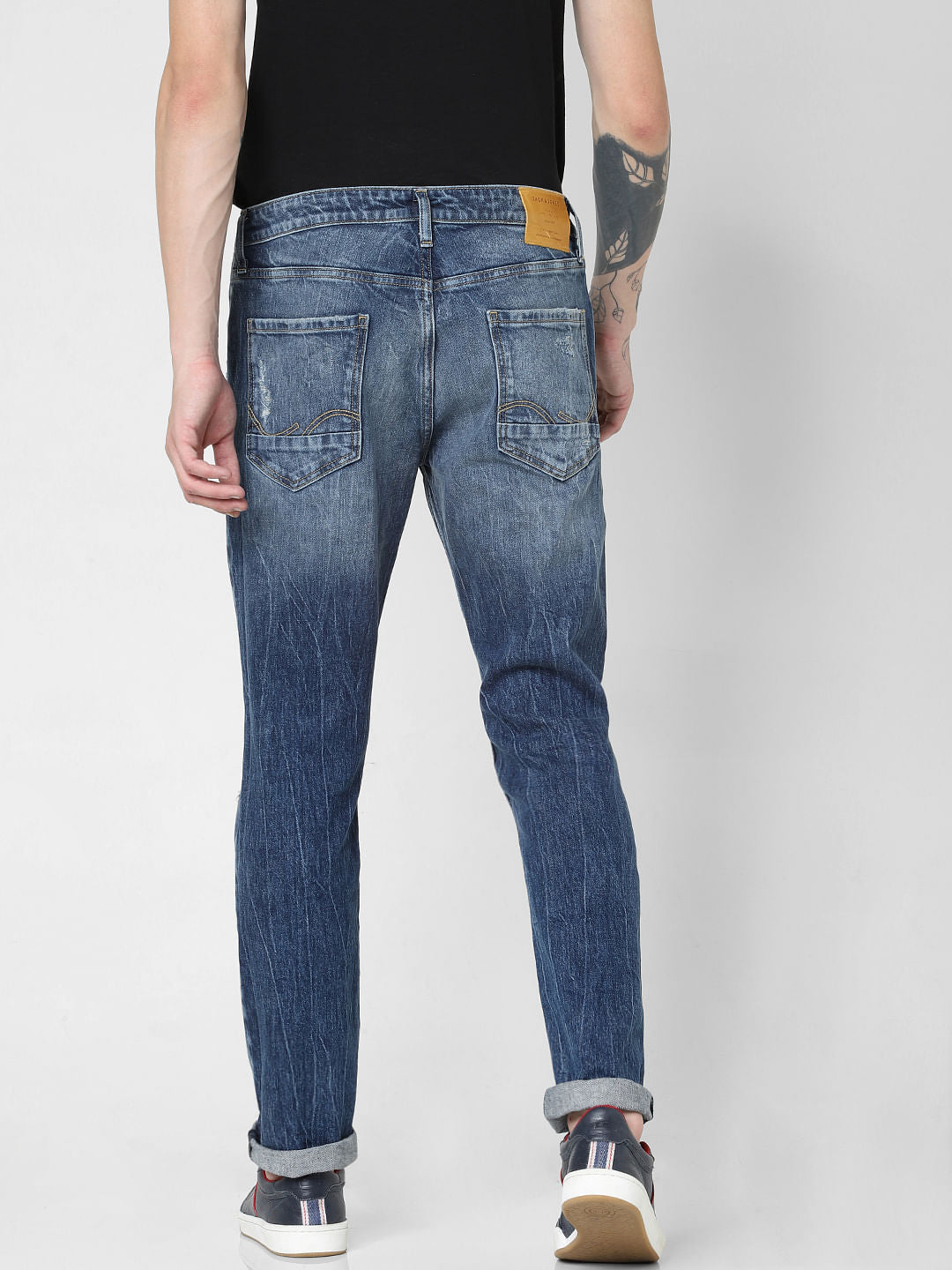 Blue Low Rise Distressed Tim Anti Fit Jeans