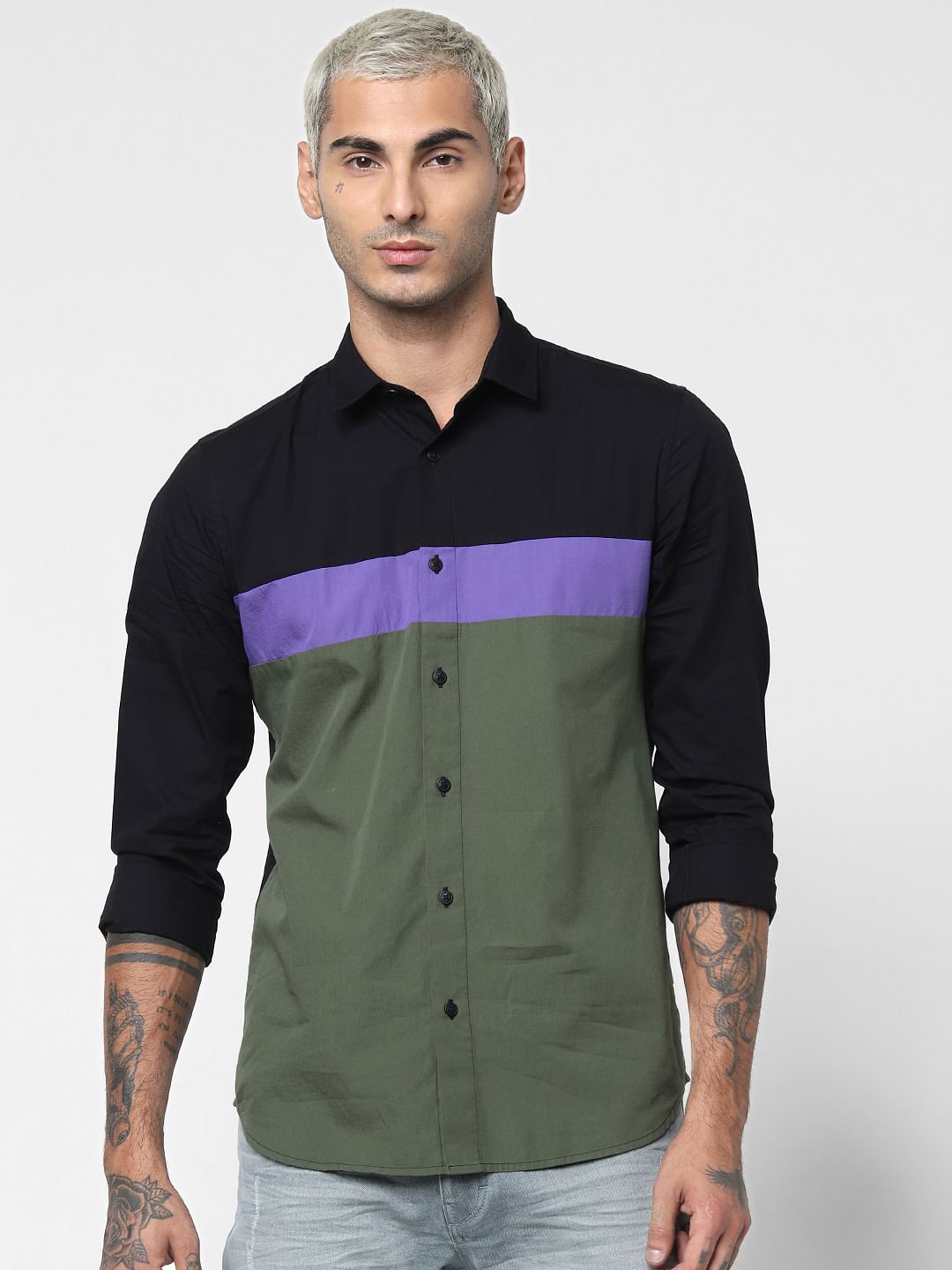 Black Colourblocked Full Sleeves Shirt