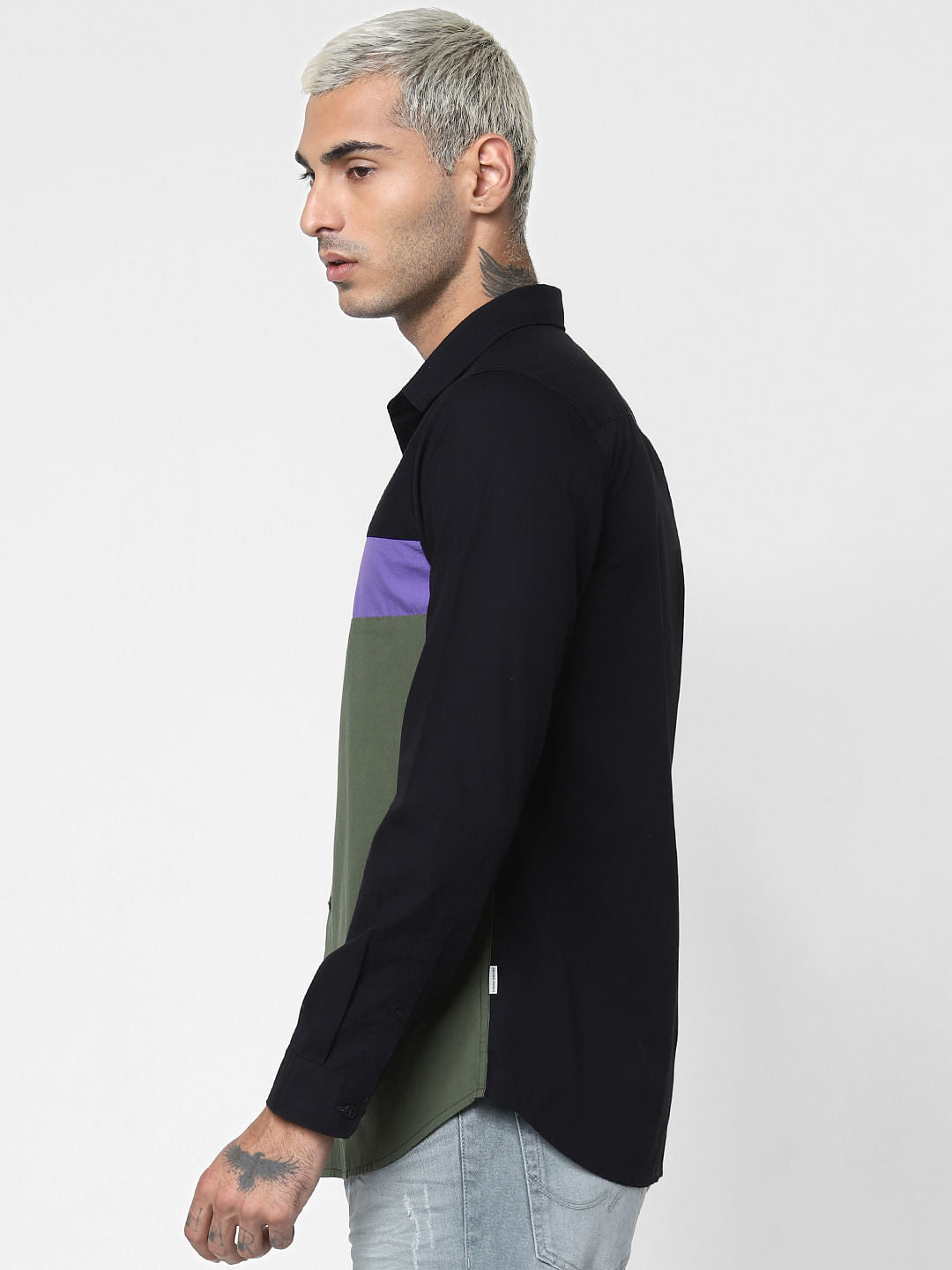 Black Colourblocked Full Sleeves Shirt