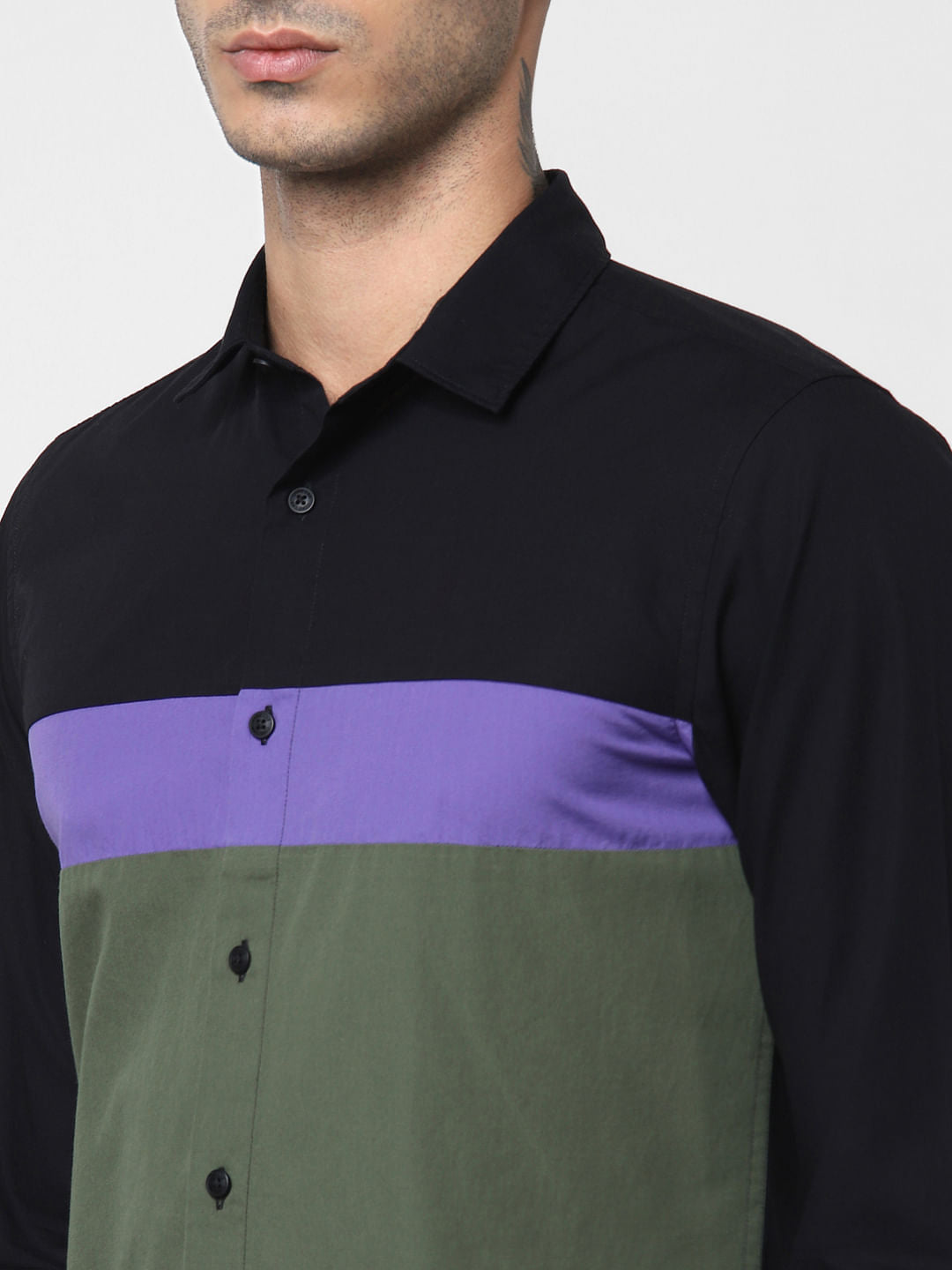 Black Colourblocked Full Sleeves Shirt