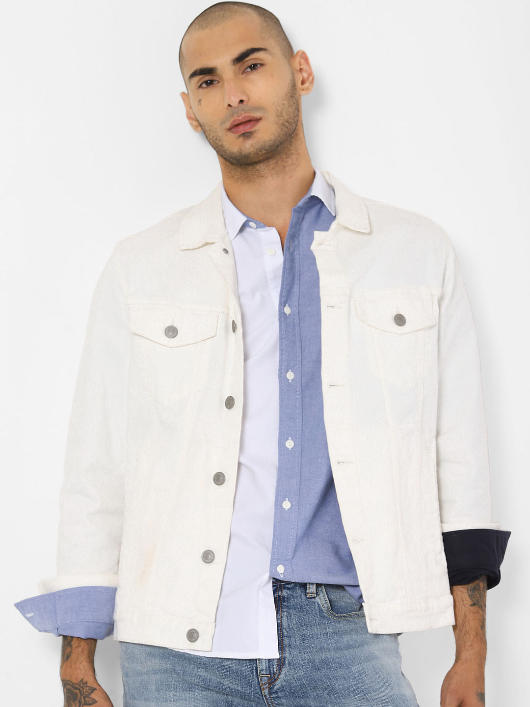 White Colourblocked Full Sleeves Shirt
