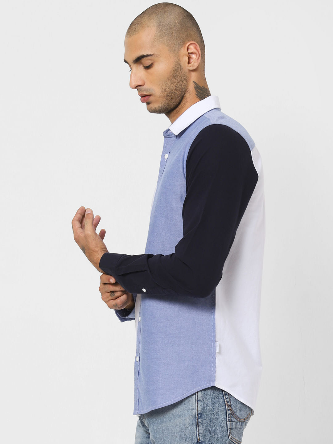 White Colourblocked Full Sleeves Shirt