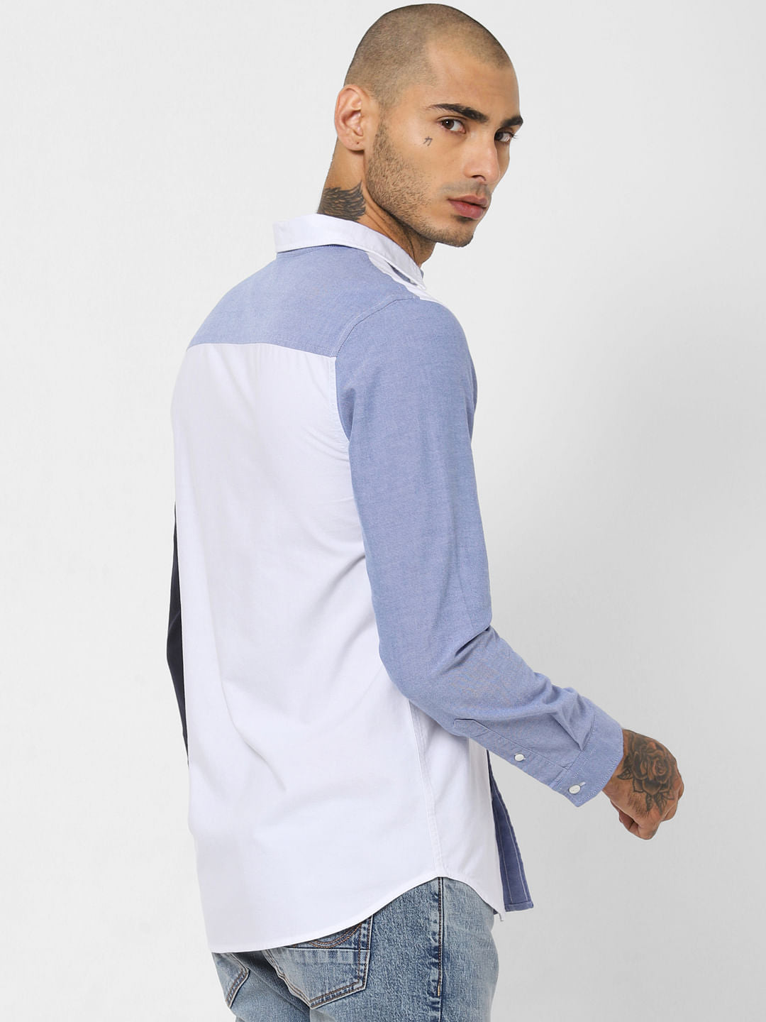 White Colourblocked Full Sleeves Shirt