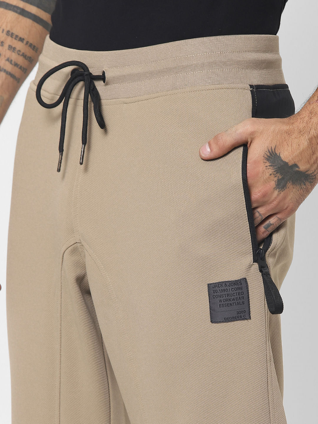 Beige Mid Rise Drawstring Sweatpants