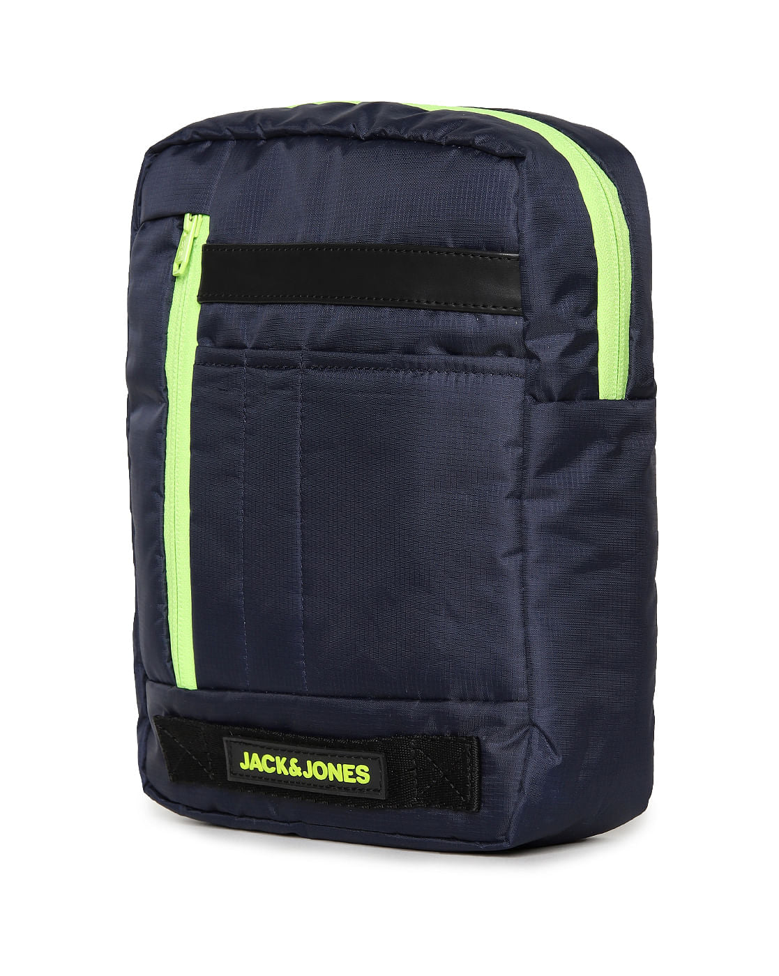 Navy Blue Contrast Zip Messenger Bag