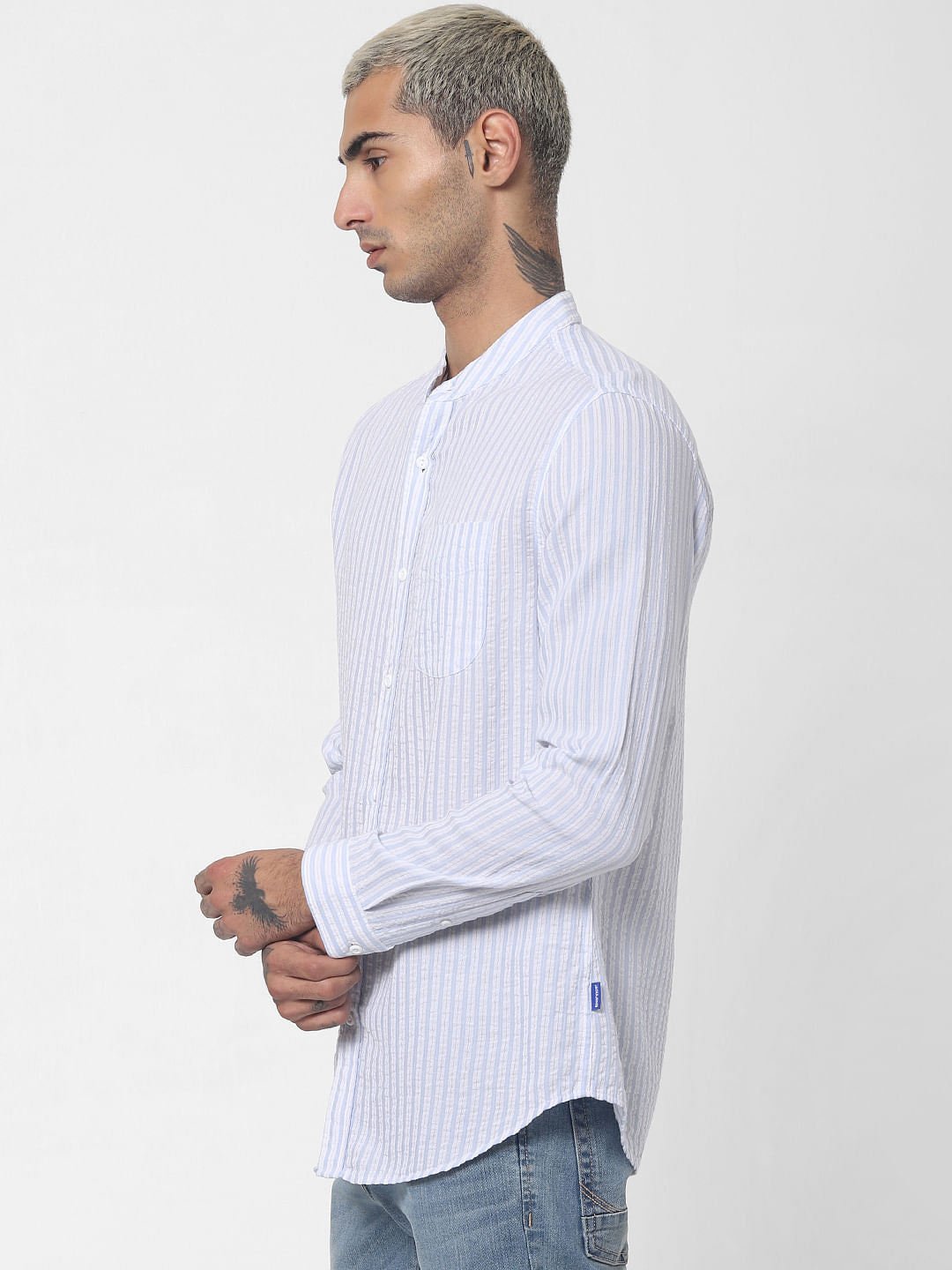 Light Blue Striped Full Sleeves Shirt