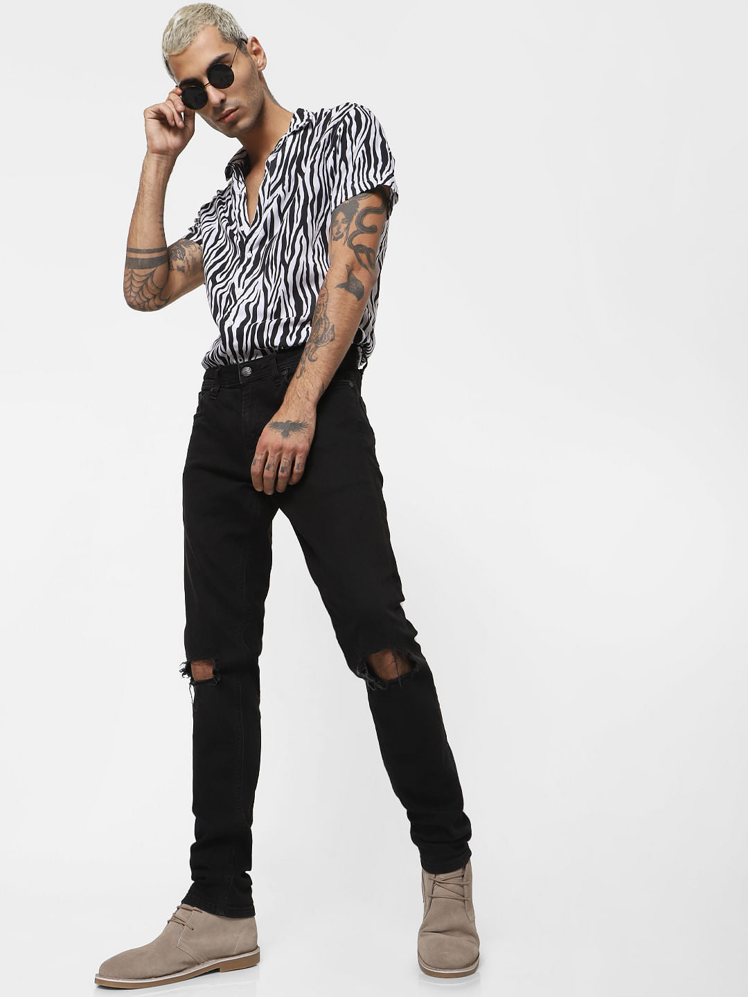 White Animal Print Short Sleeves Shirt
