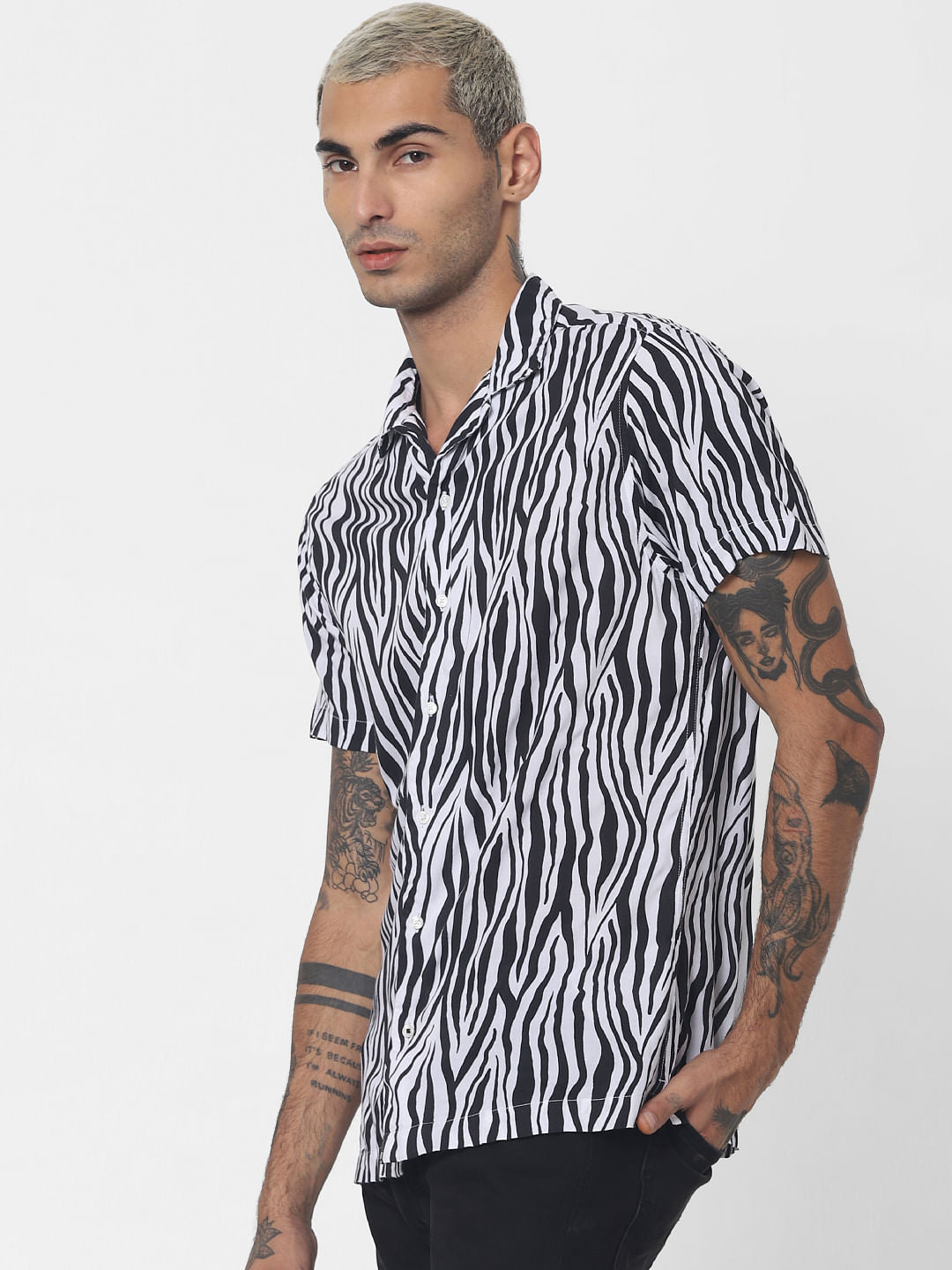 White Animal Print Short Sleeves Shirt