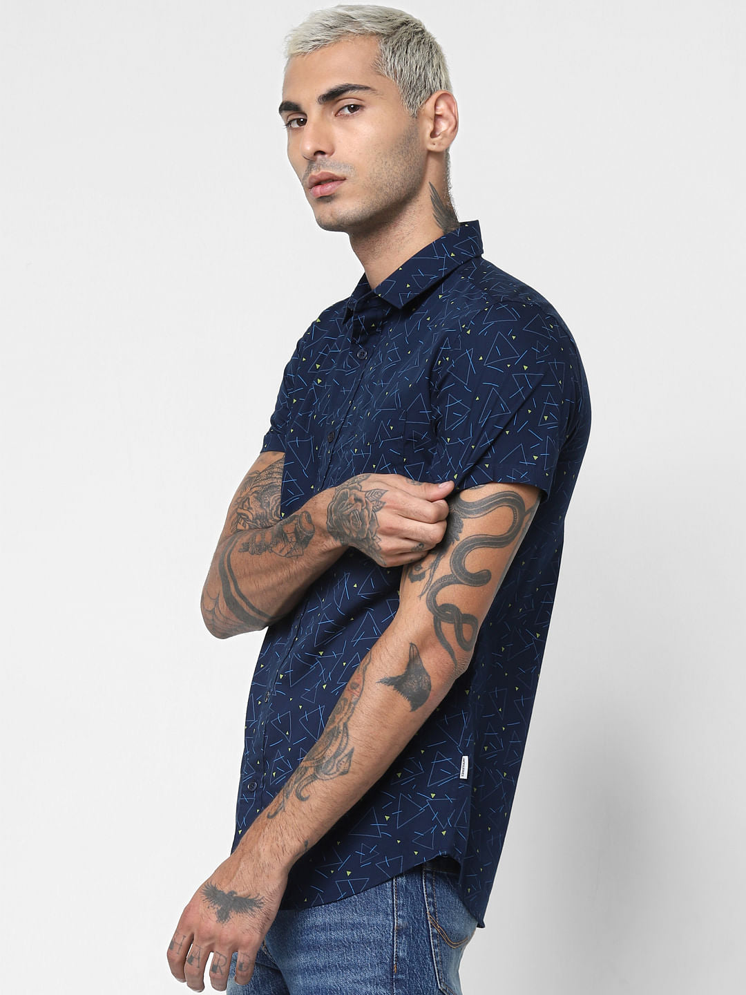 Blue All Over Print Short Sleeves Shirt