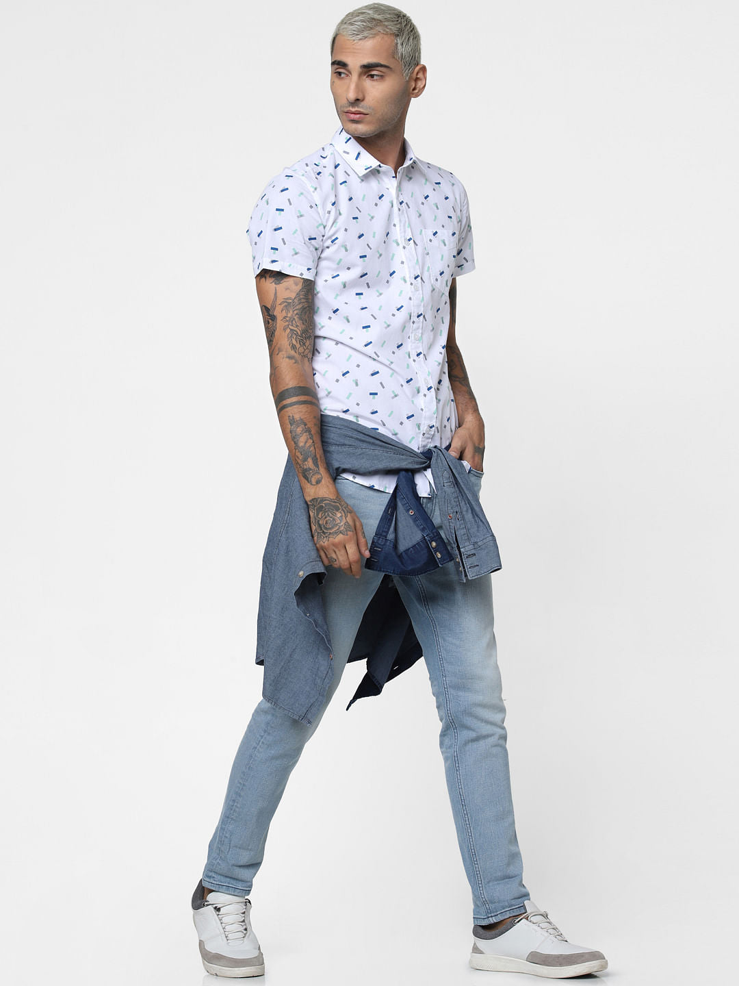 White All Over Print Short Sleeves Shirt