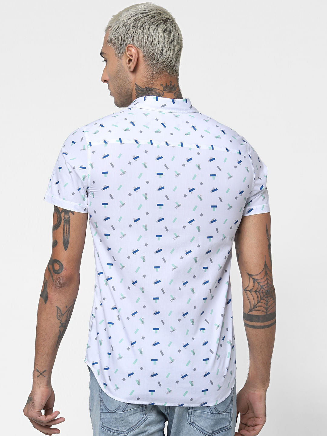 White All Over Print Short Sleeves Shirt
