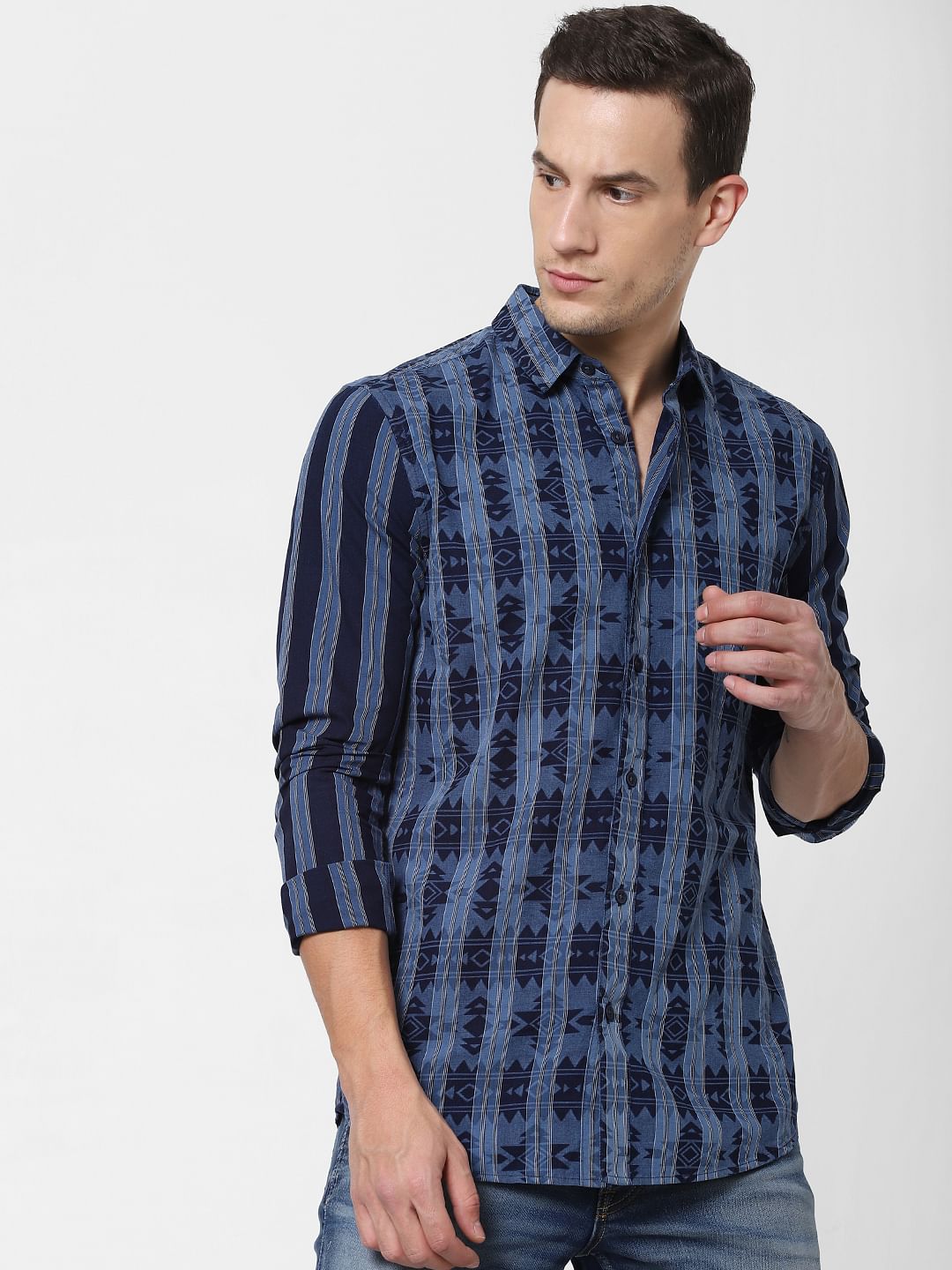 Blue Striped Full Sleeves Shirt