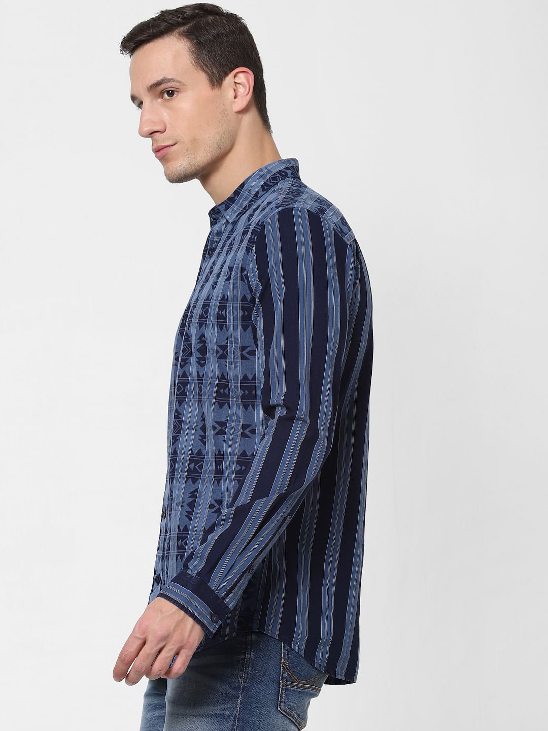 Blue Striped Full Sleeves Shirt