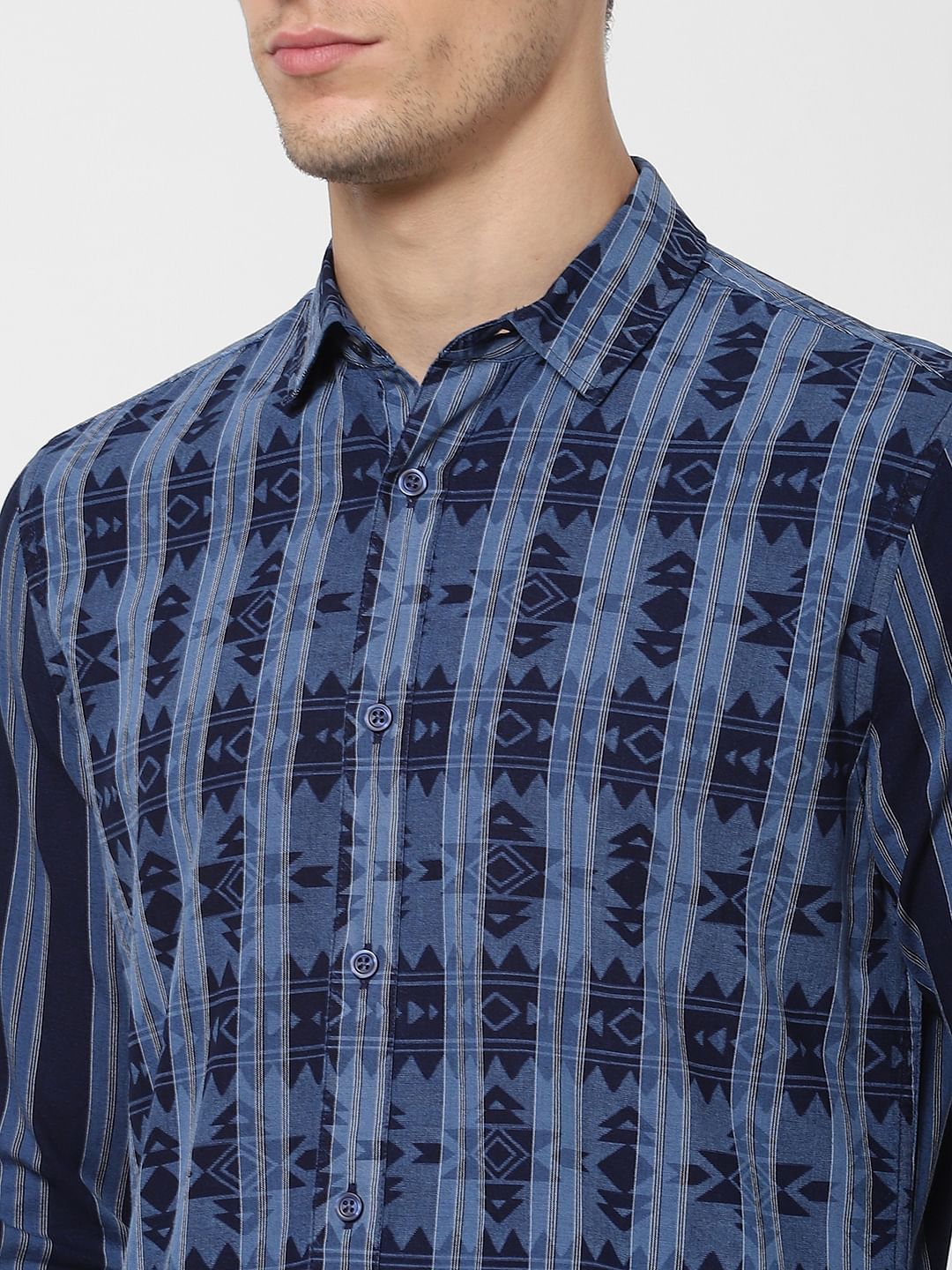 Blue Striped Full Sleeves Shirt