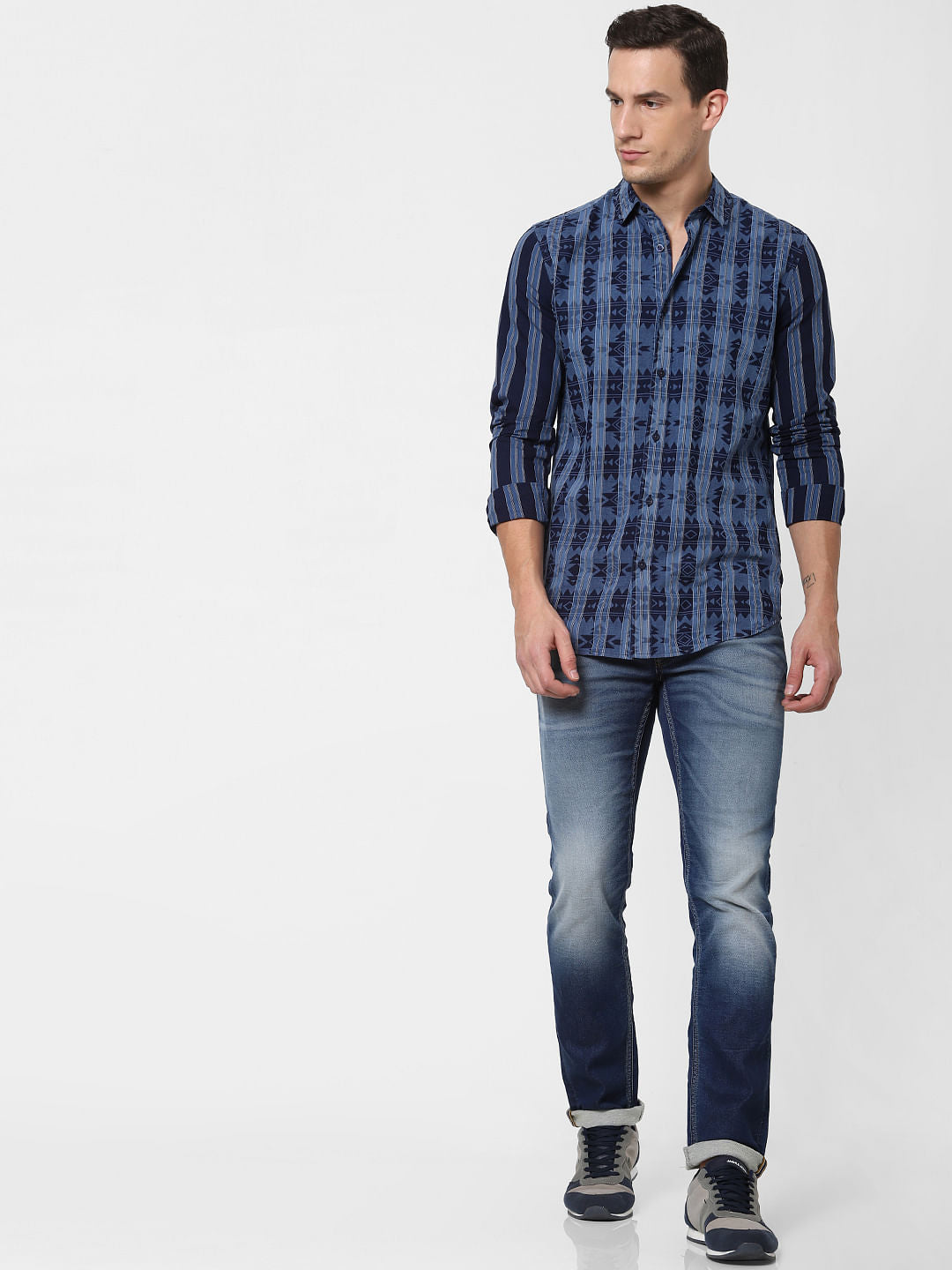 Blue Striped Full Sleeves Shirt