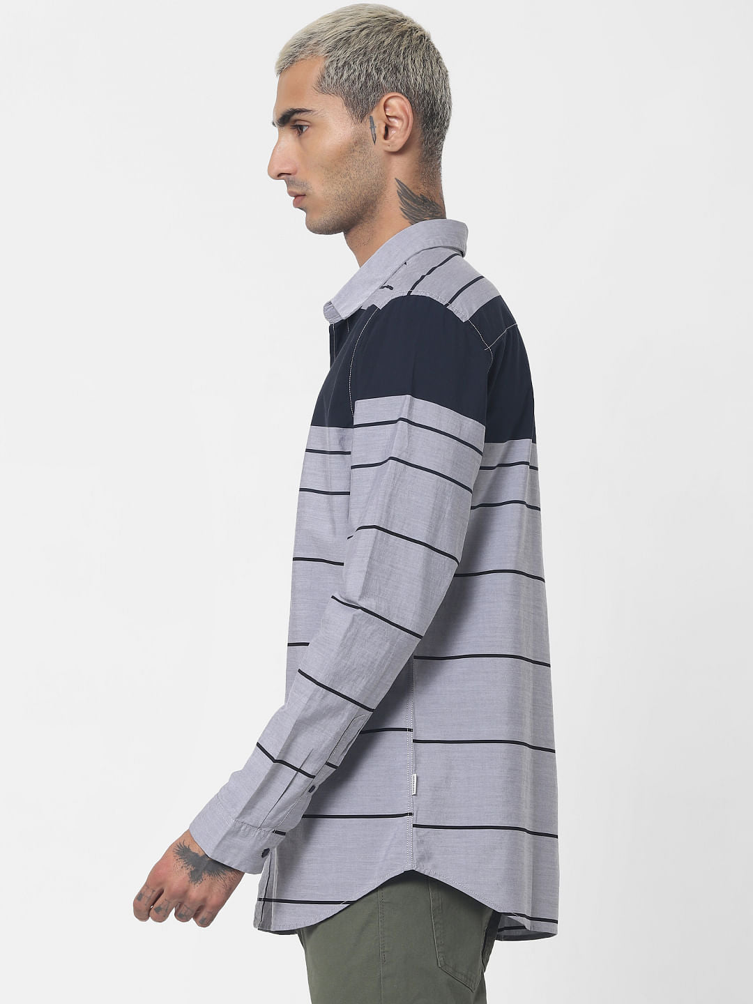 Grey Colourblocked Full Sleeves Shirt