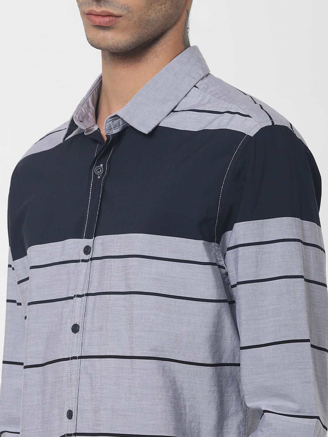 Grey Colourblocked Full Sleeves Shirt