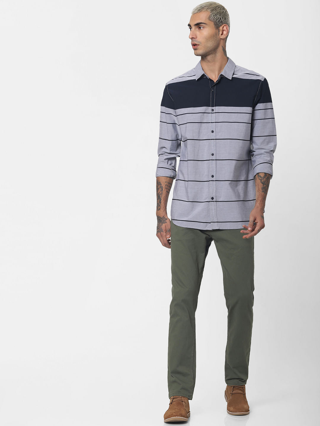 Grey Colourblocked Full Sleeves Shirt
