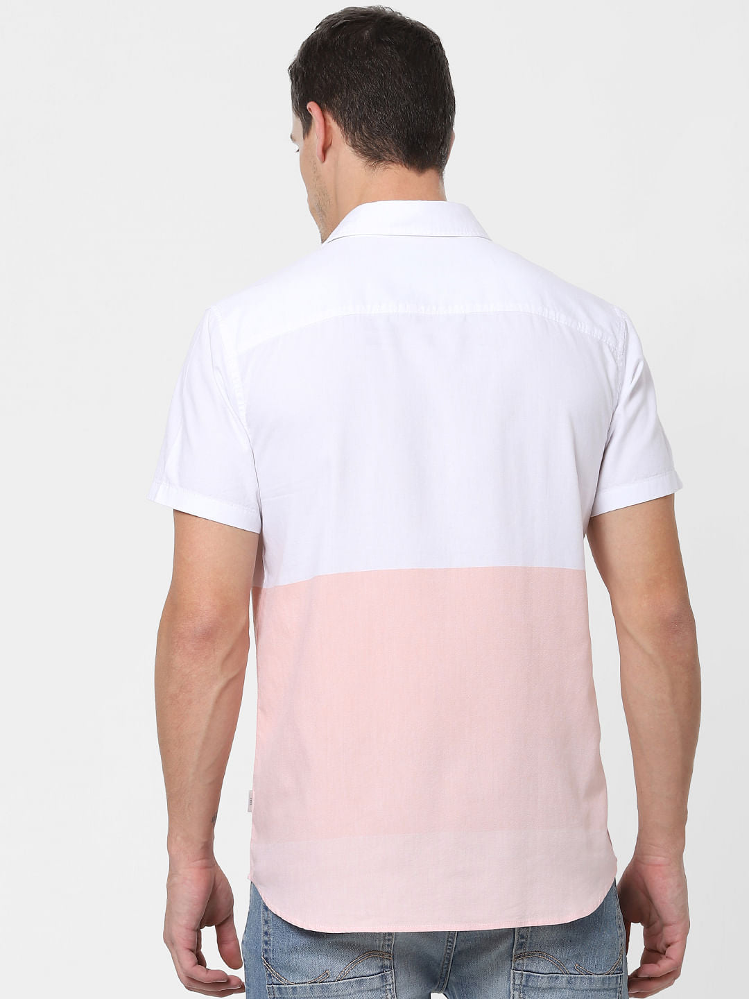 Pink Colourblocked Short Sleeves Shirt