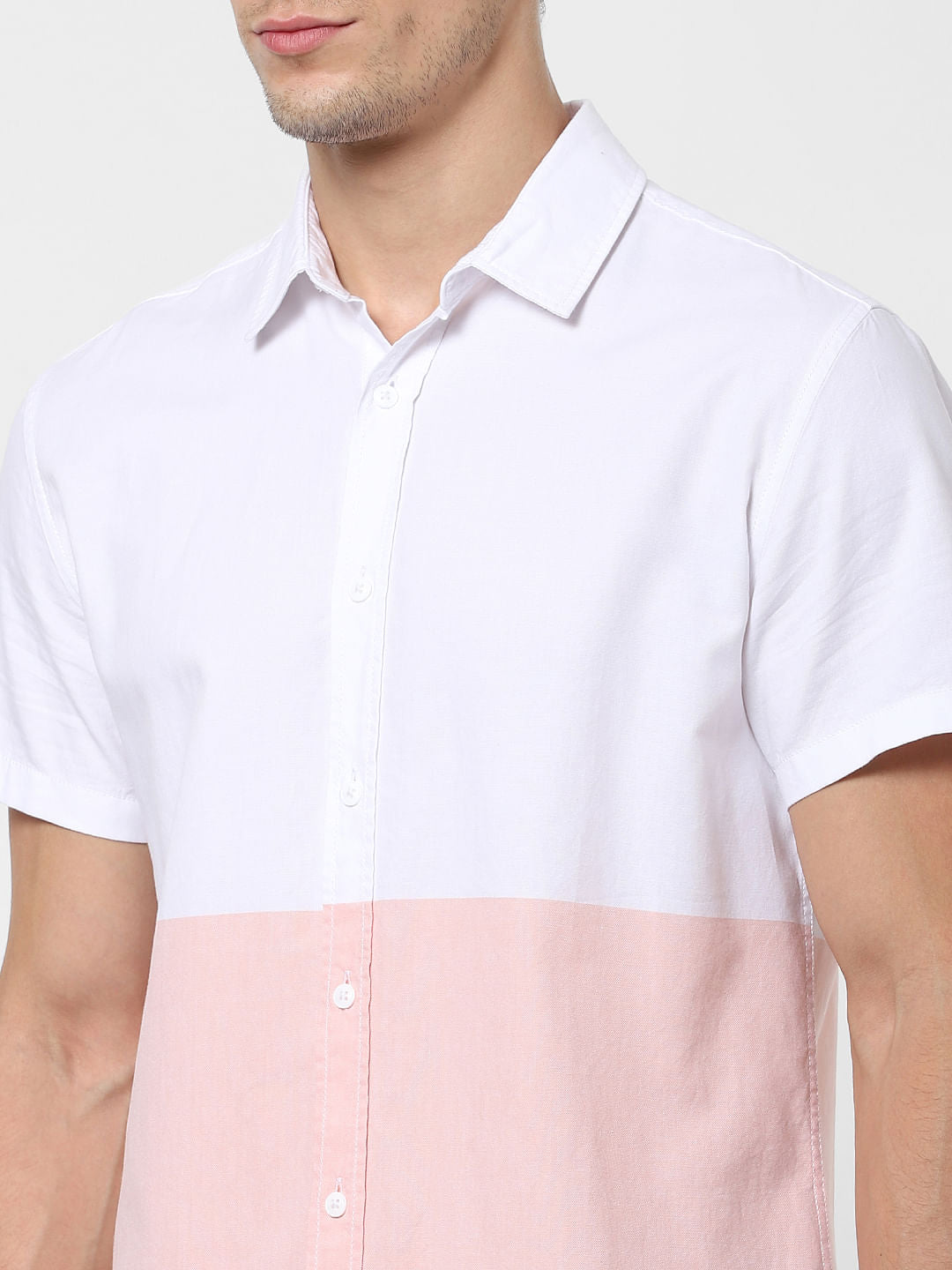 Pink Colourblocked Short Sleeves Shirt