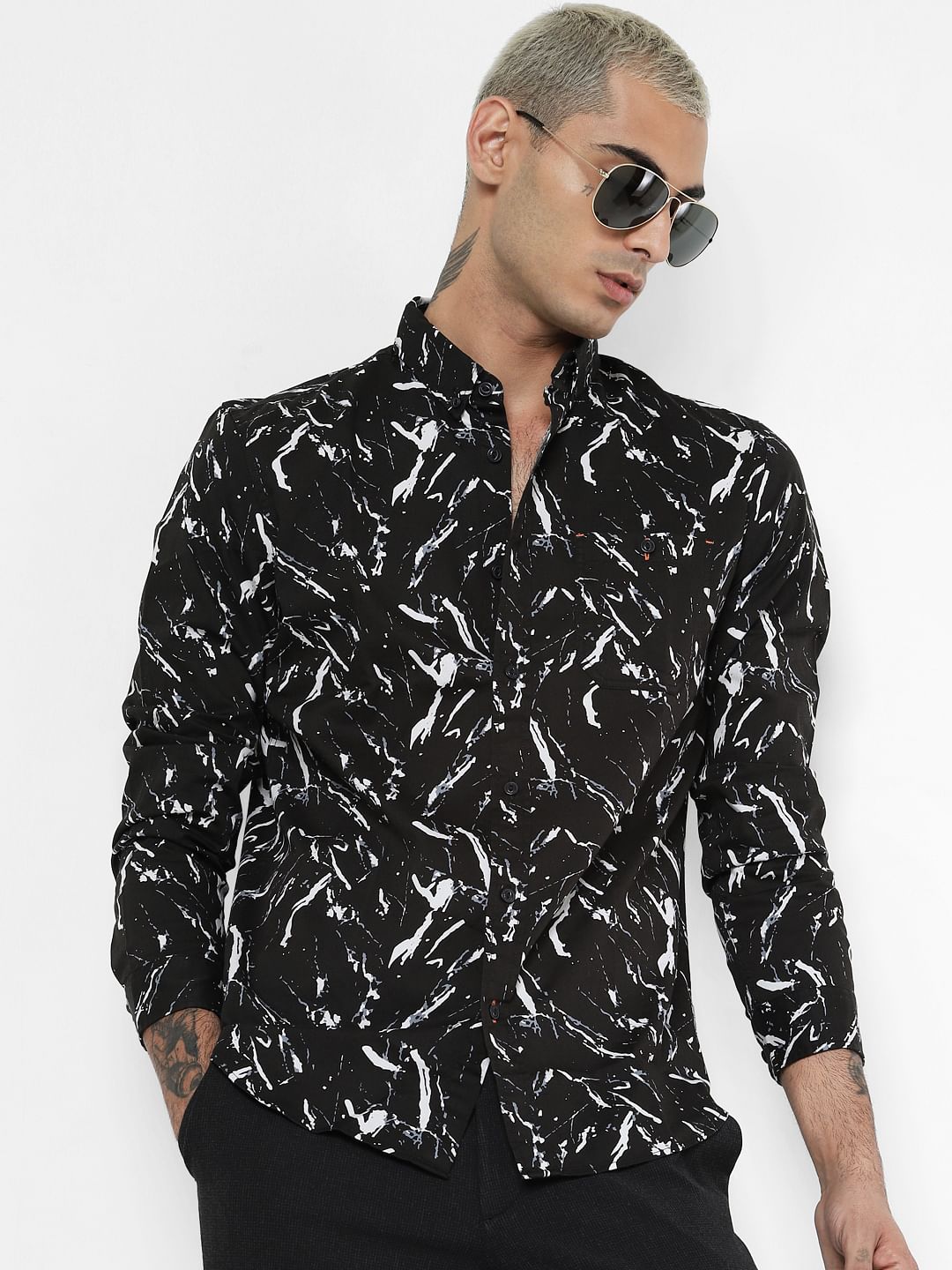 Black All Over Print Full Sleeves Shirt