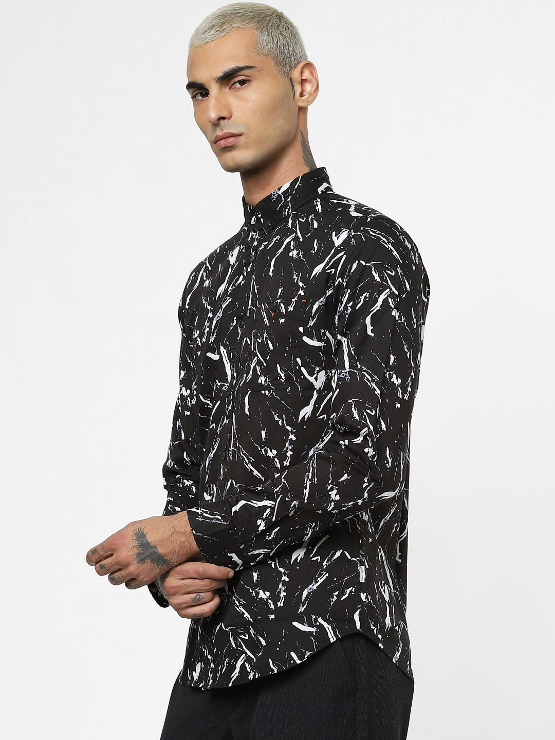 Black All Over Print Full Sleeves Shirt