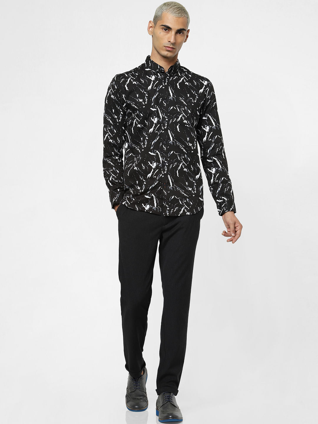 Black All Over Print Full Sleeves Shirt