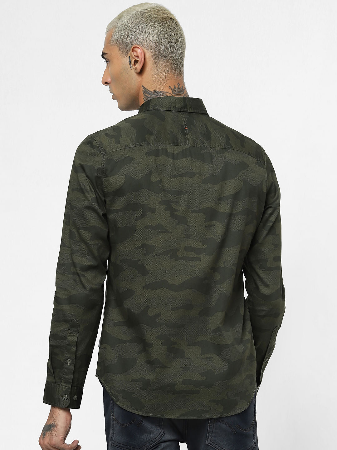 Green Camo Print Full Sleeves Shirt