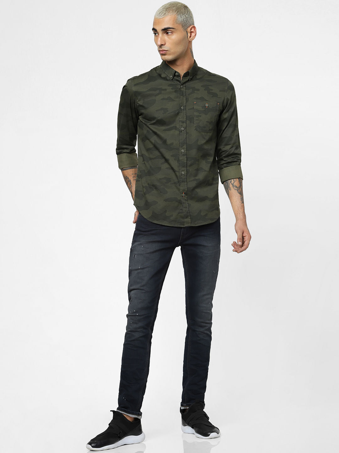 Green Camo Print Full Sleeves Shirt