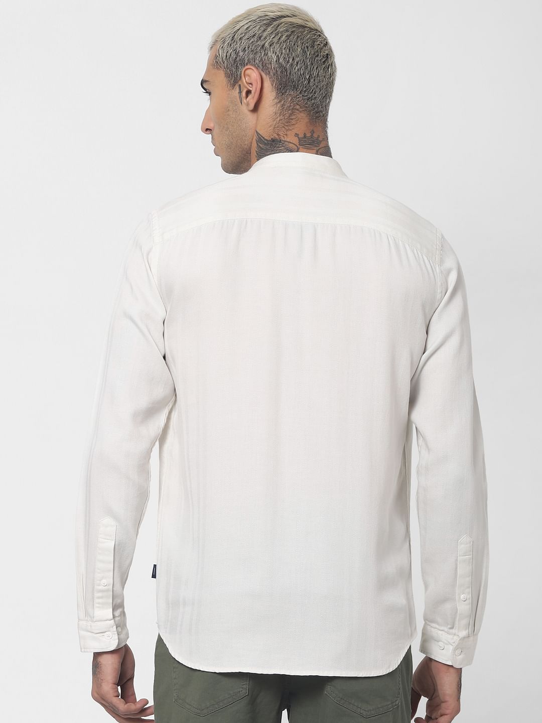 White Mandarin Collar Full Sleeves Shirt