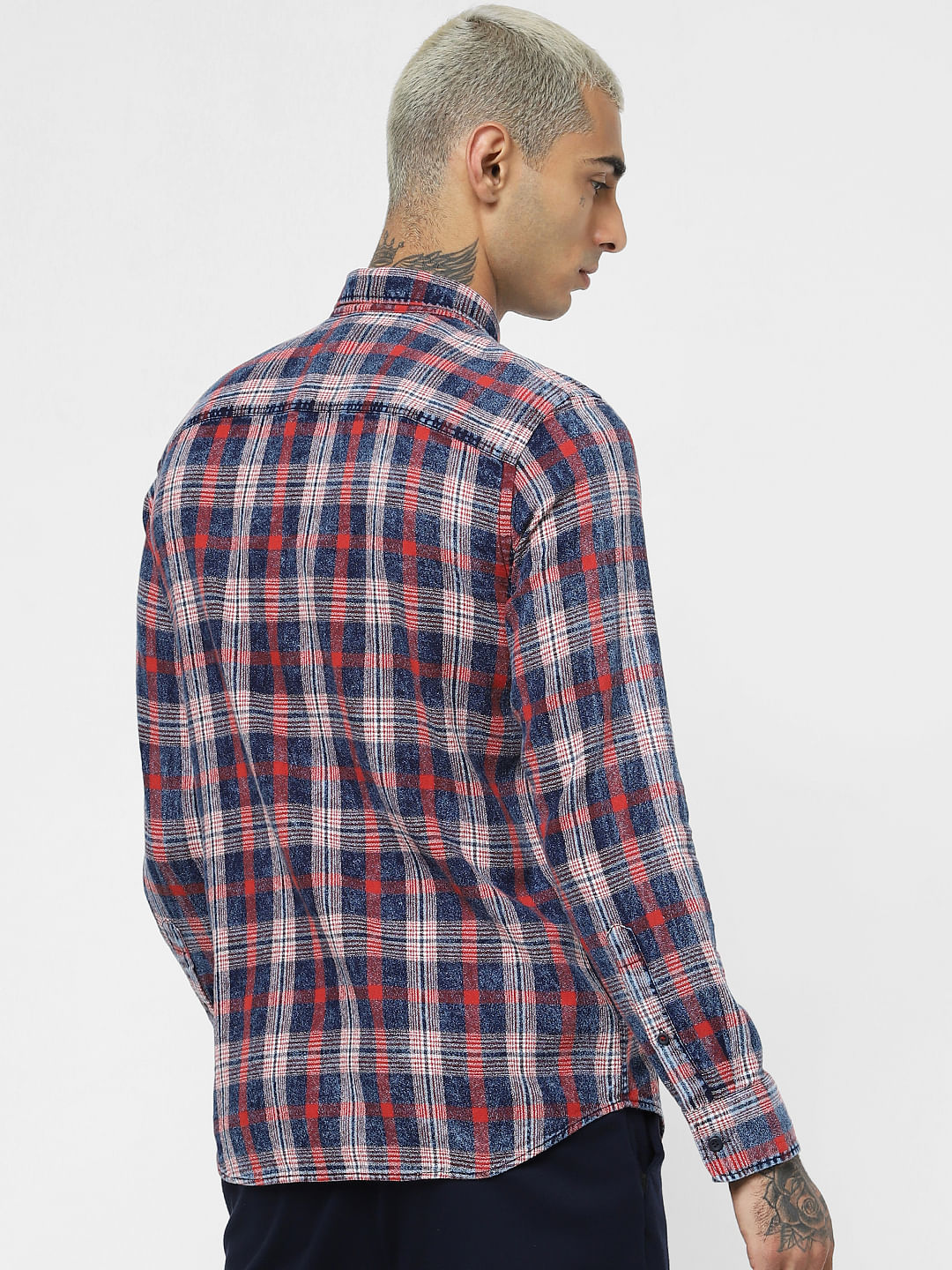 Red Check Washed Full Sleeves Shirt