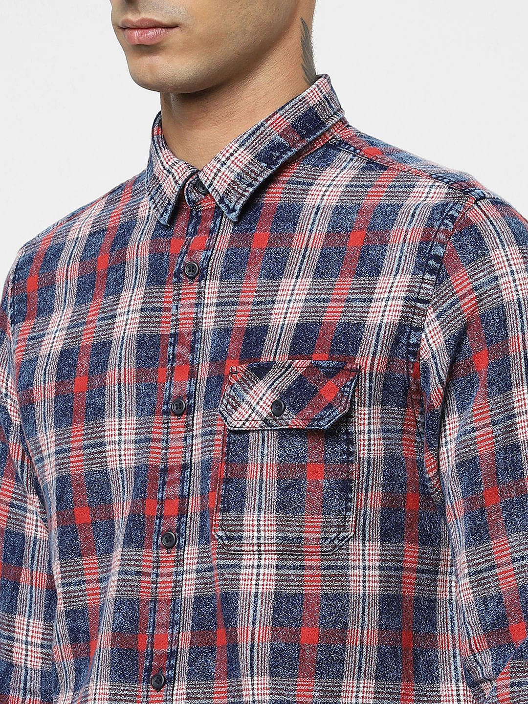 Red Check Washed Full Sleeves Shirt