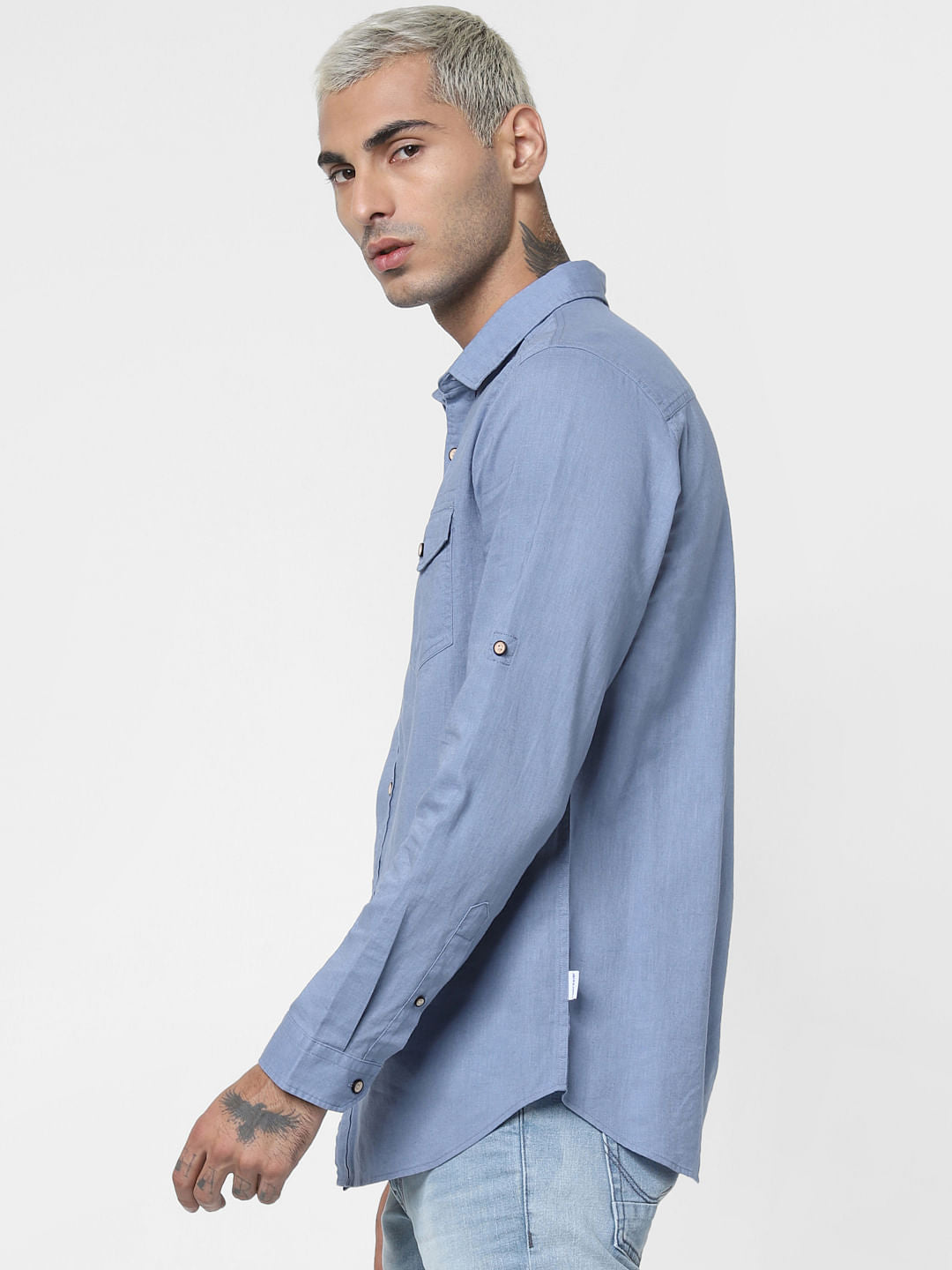 Blue Washed Linen Full Sleeves Shirt