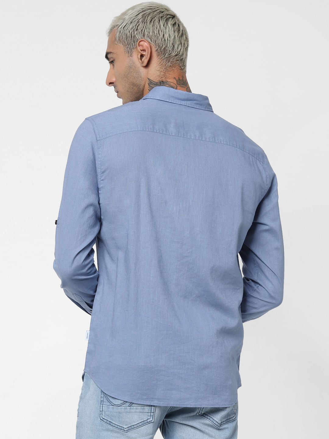 Blue Washed Linen Full Sleeves Shirt