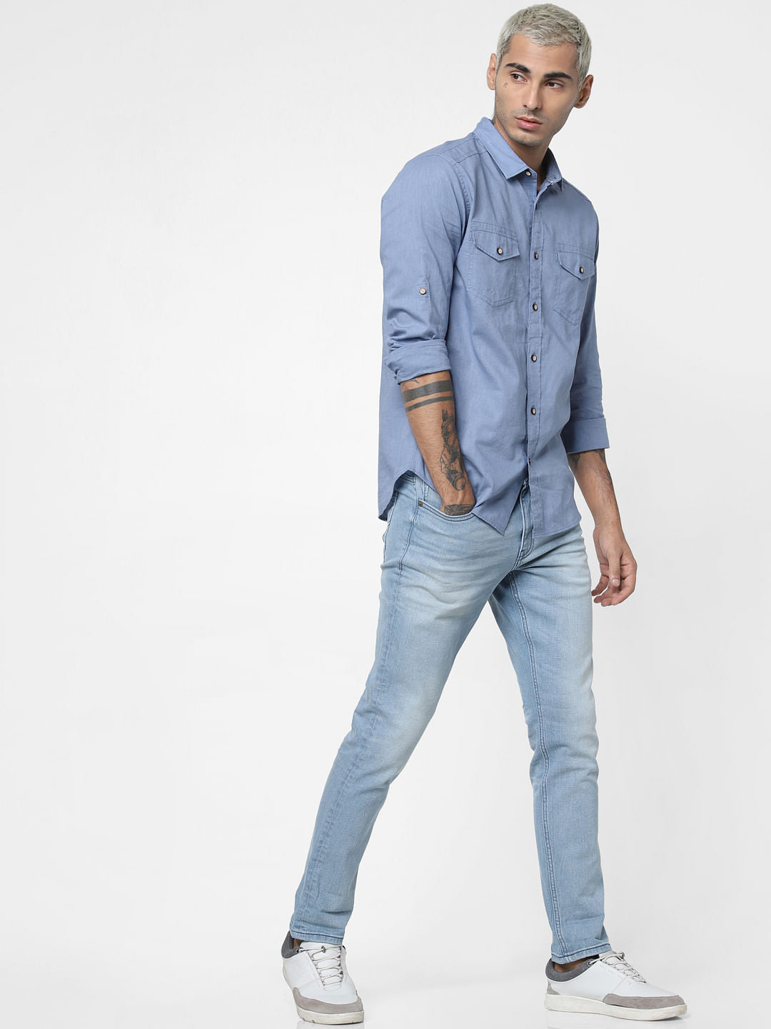 Blue Washed Linen Full Sleeves Shirt