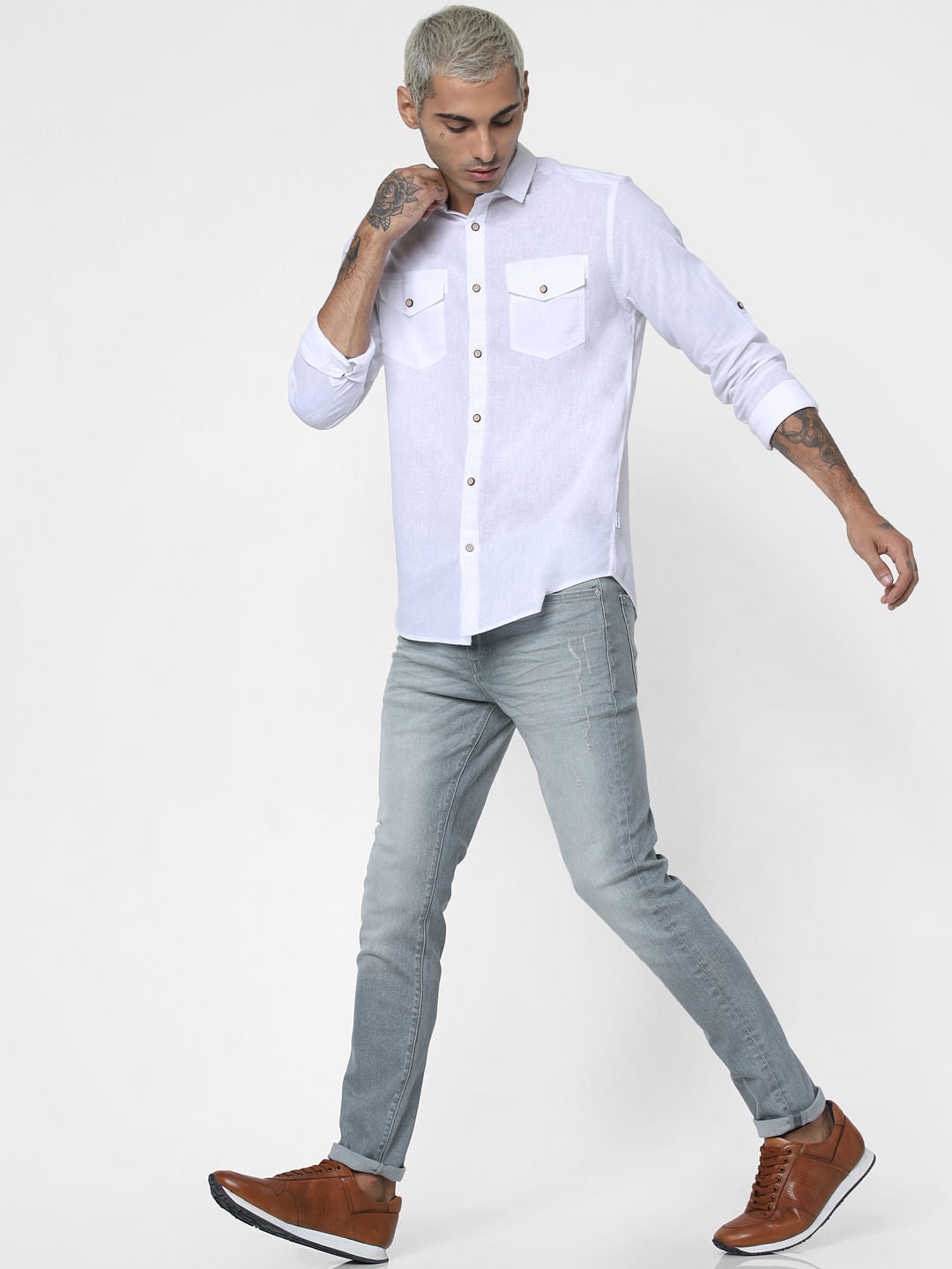 White Washed Linen Full Sleeves Shirt