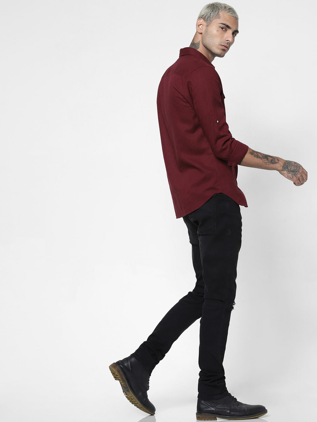 Maroon Washed Linen Full Sleeves Shirt