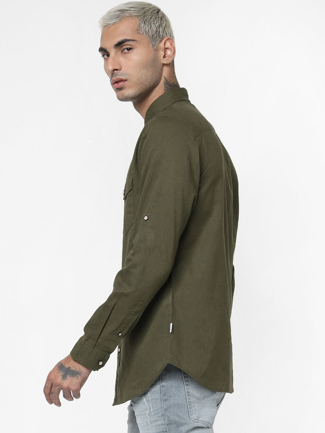 Green Washed Linen Full Sleeves Shirt