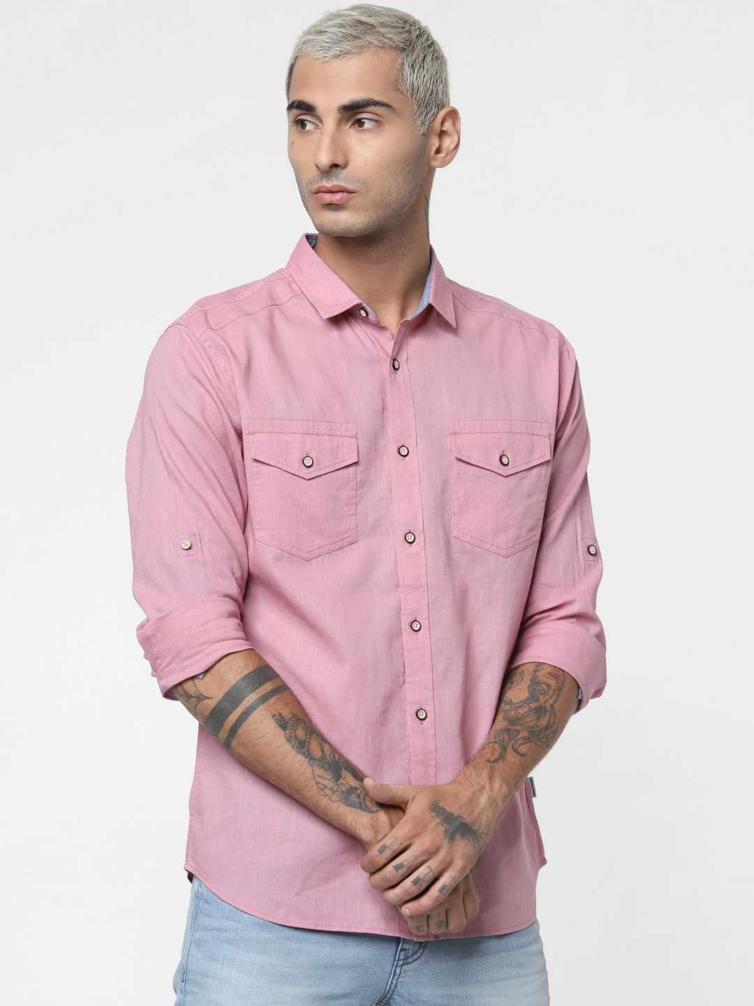 Mauve Washed Linen Full Sleeves Shirt