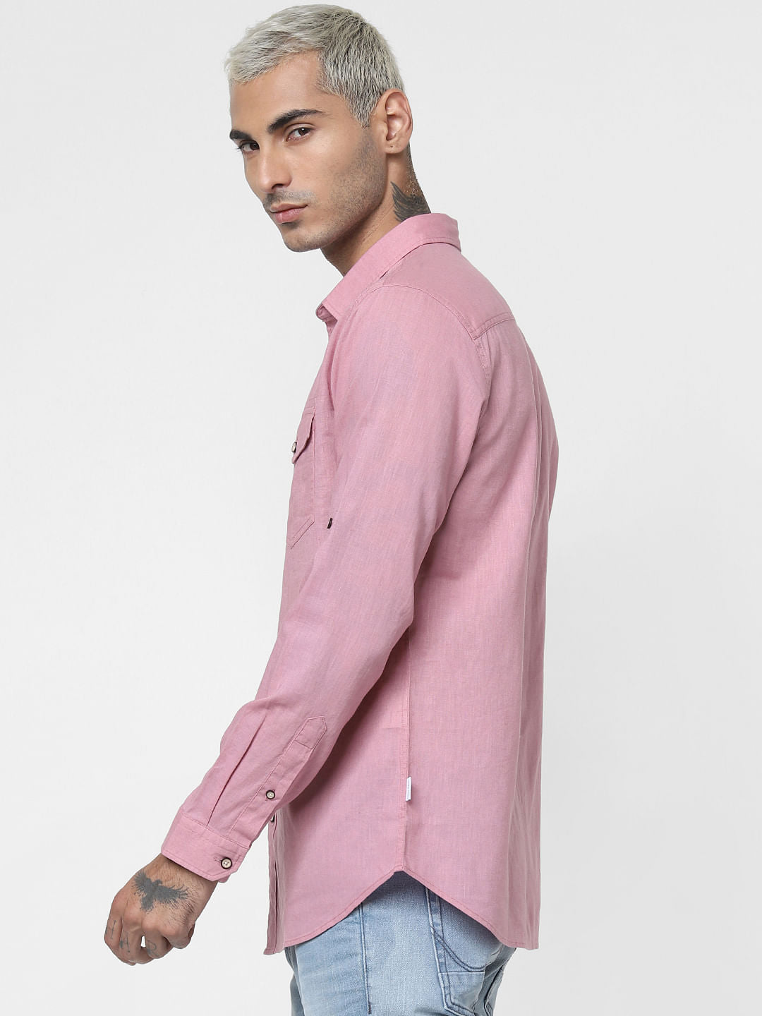 Mauve Washed Linen Full Sleeves Shirt